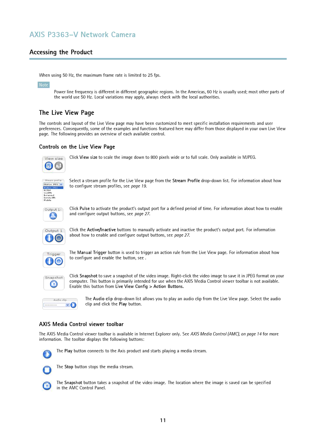 Axis Communications P3363-V user manual Controls on the Live View, Axis Media Control viewer toolbar 