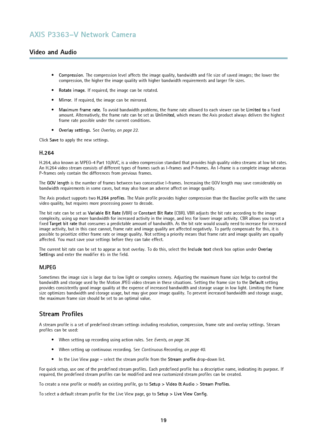 Axis Communications P3363-V user manual Stream Profiles, 264 