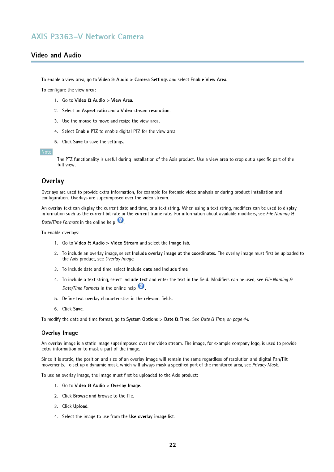 Axis Communications P3363-V user manual Overlay Image, Go to Video & Audio Video Stream and select the Image tab 