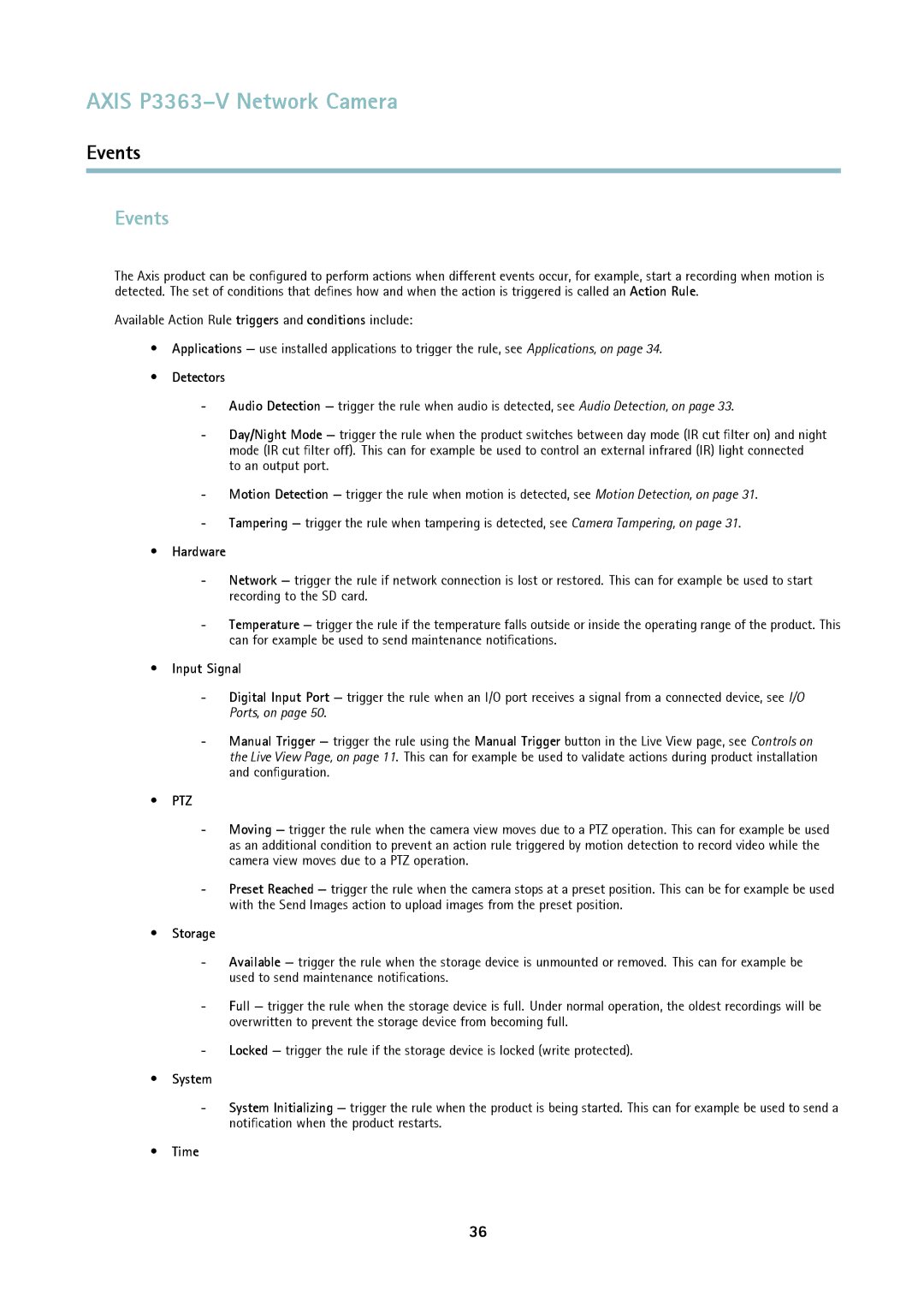 Axis Communications P3363-V user manual Events 