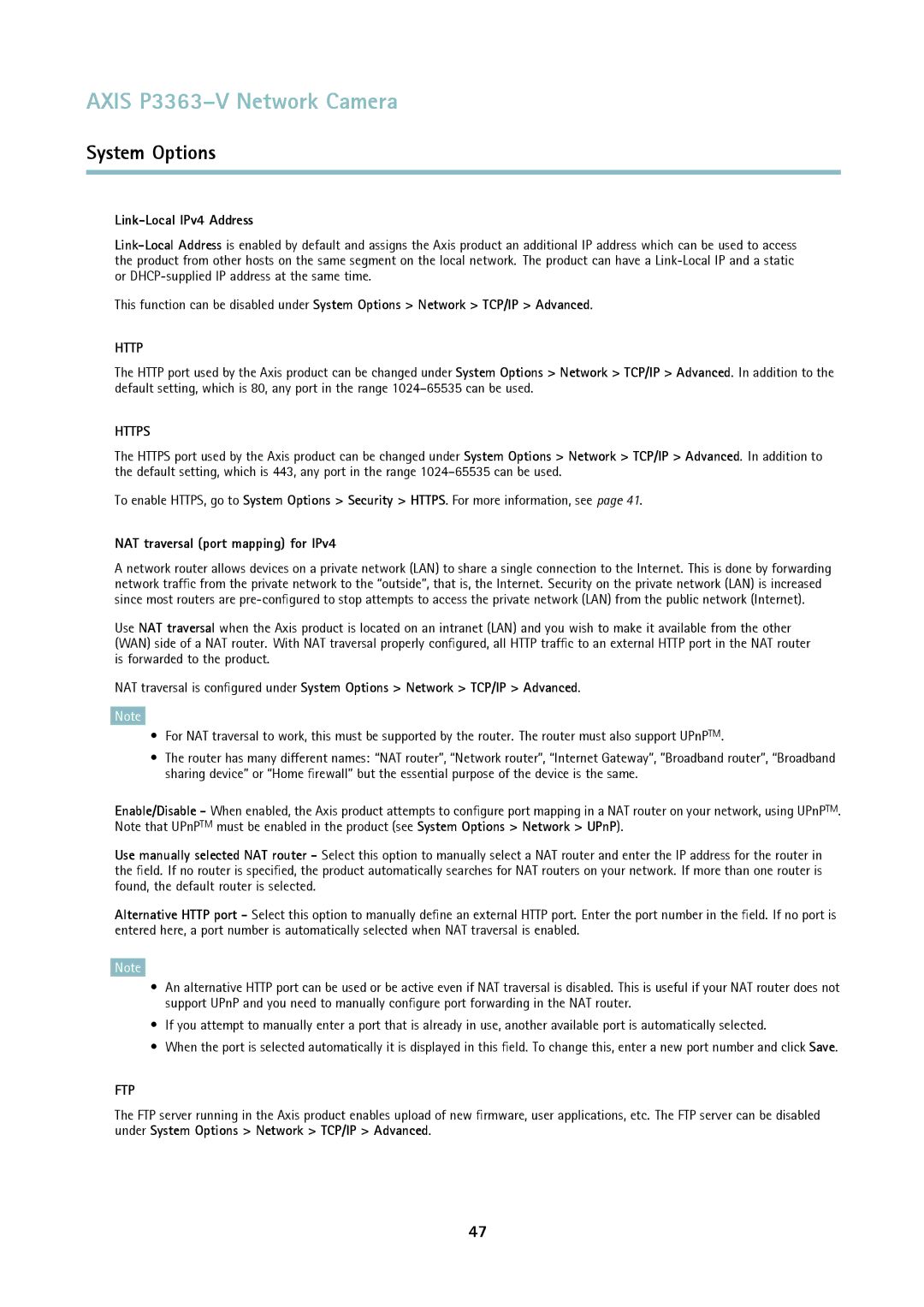 Axis Communications P3363-V user manual Link-Local IPv4 Address, NAT traversal port mapping for IPv4 