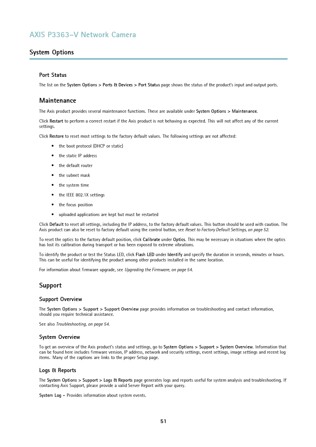 Axis Communications P3363-V user manual Maintenance, Support 