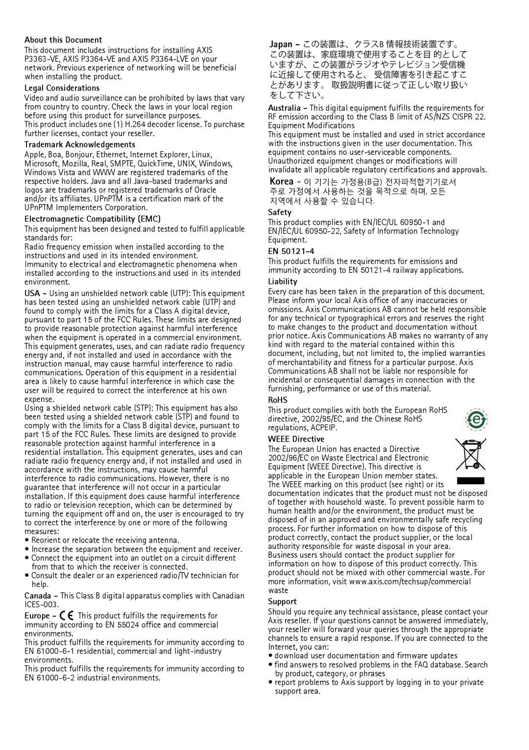 Axis Communications P3364-VE, P3363-VE, P3364-LVE manual Korea , About this Document 