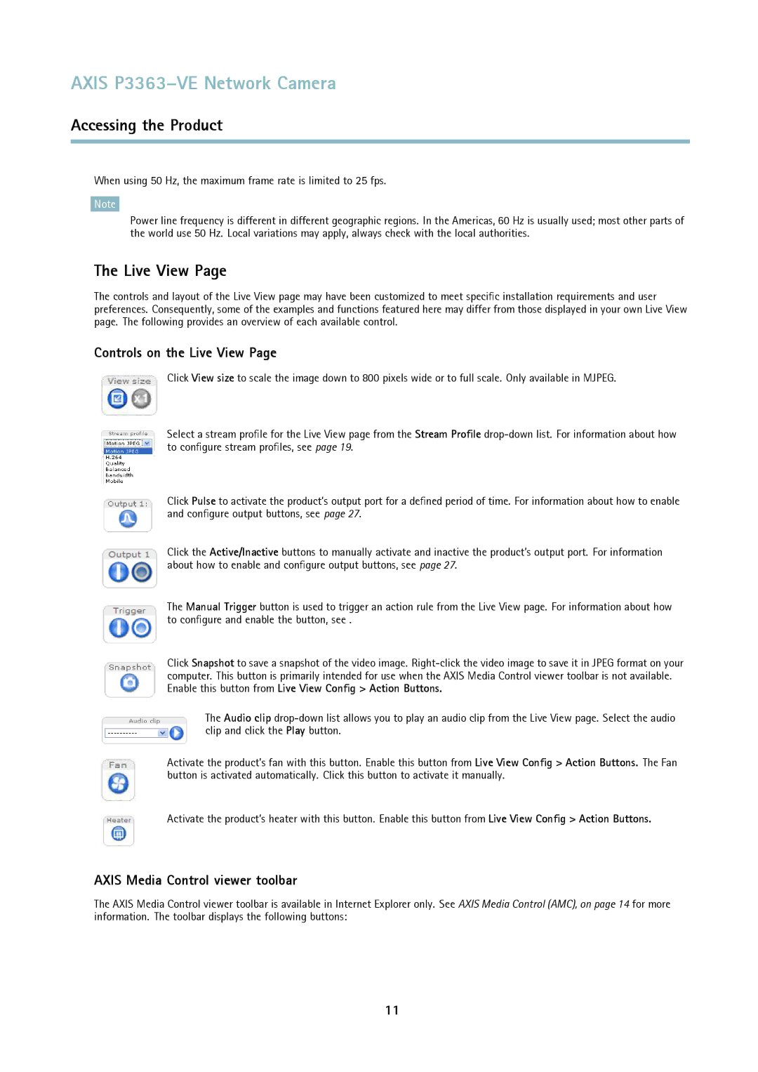 Axis Communications P3363-VE user manual Controls on the Live View, Axis Media Control viewer toolbar 