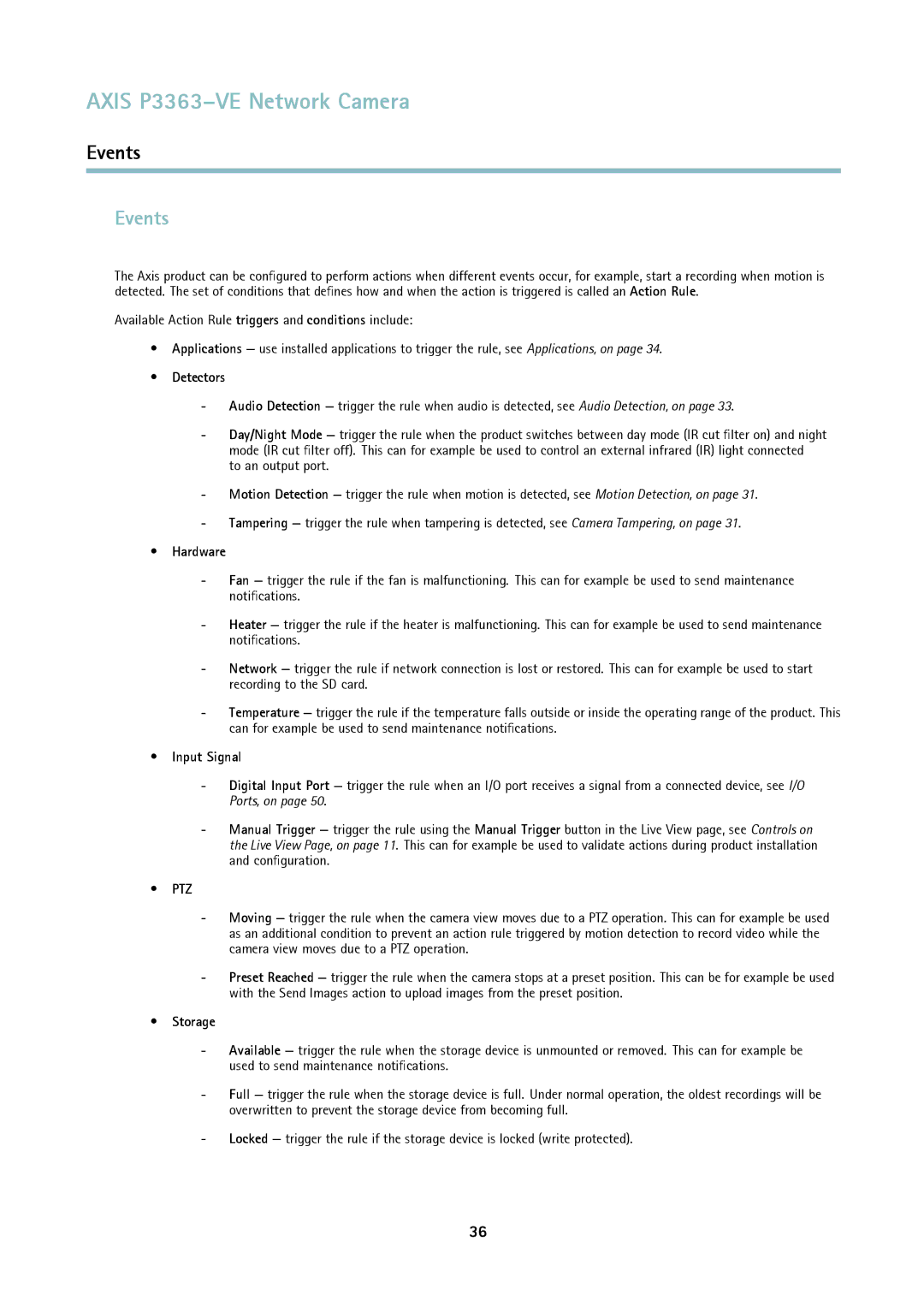 Axis Communications P3363-VE user manual Events 