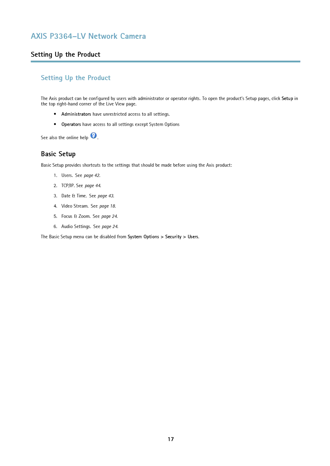 Axis Communications P3364-LV user manual Setting Up the Product, Basic Setup 