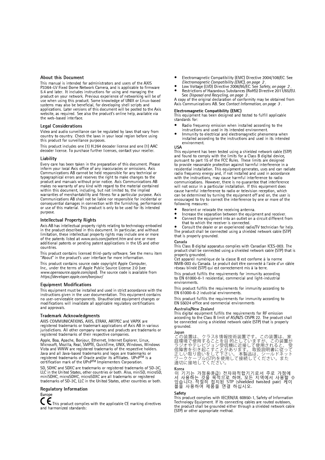 Axis Communications P3364-LV user manual About this Document, Legal Considerations, Liability, Intellectual Property Rights 