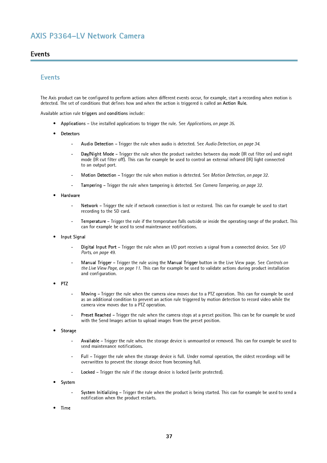 Axis Communications P3364-LV user manual Events 