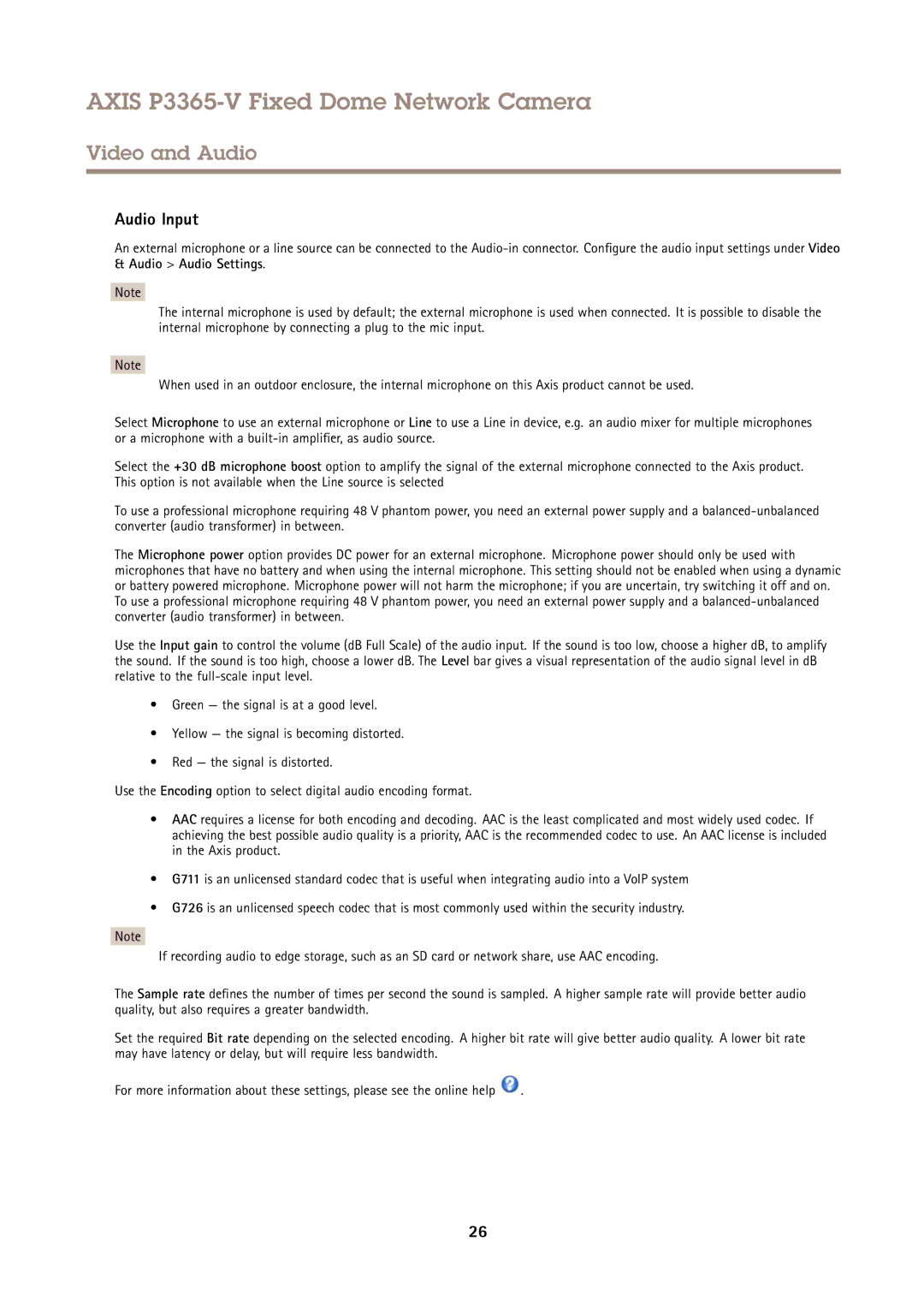 Axis Communications P3365-V user manual Audio Input 