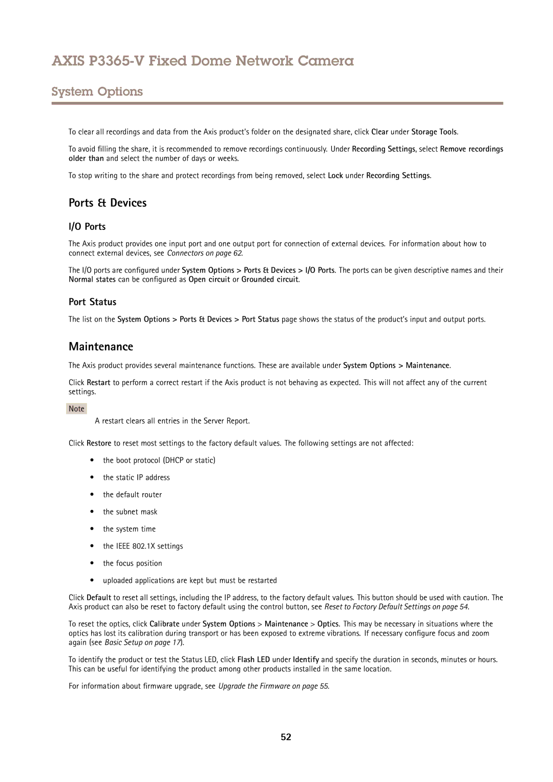 Axis Communications P3365-V user manual Ports & Devices, Maintenance, Port Status 