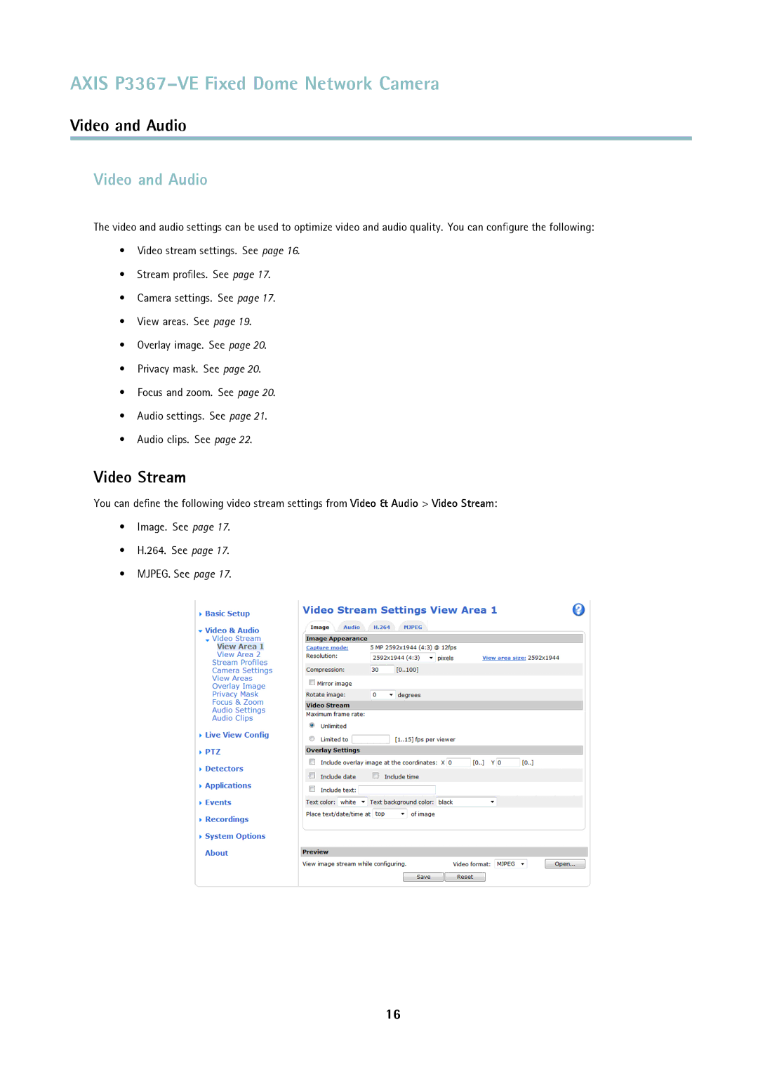 Axis Communications P3367-VE user manual Video and Audio, Video Stream 