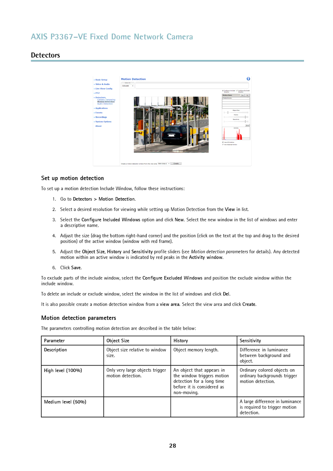 Axis Communications P3367-VE user manual Set up motion detection, Motion detection parameters 