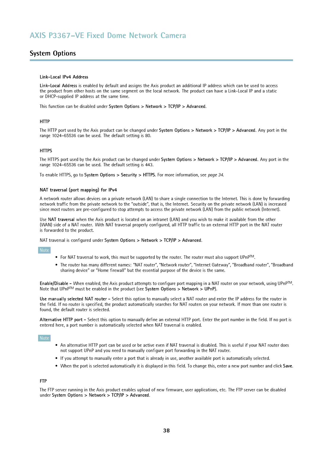 Axis Communications P3367-VE user manual Link-Local IPv4 Address, NAT traversal port mapping for IPv4 