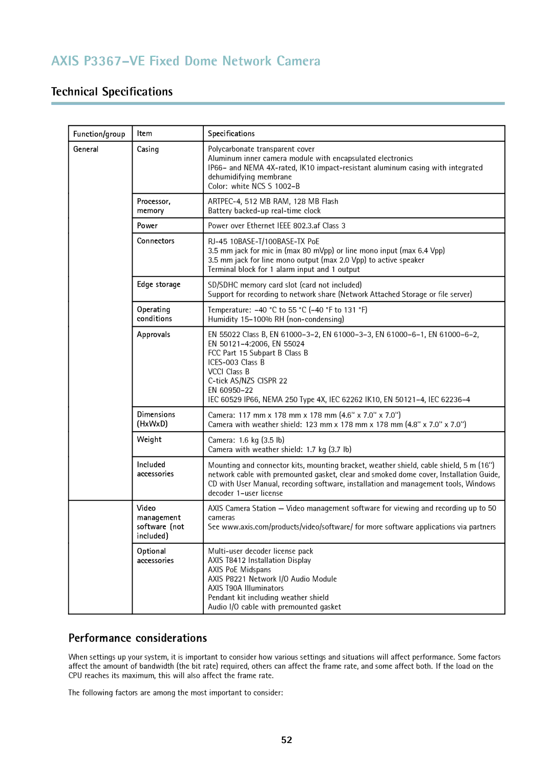 Axis Communications P3367-VE user manual Performance considerations 