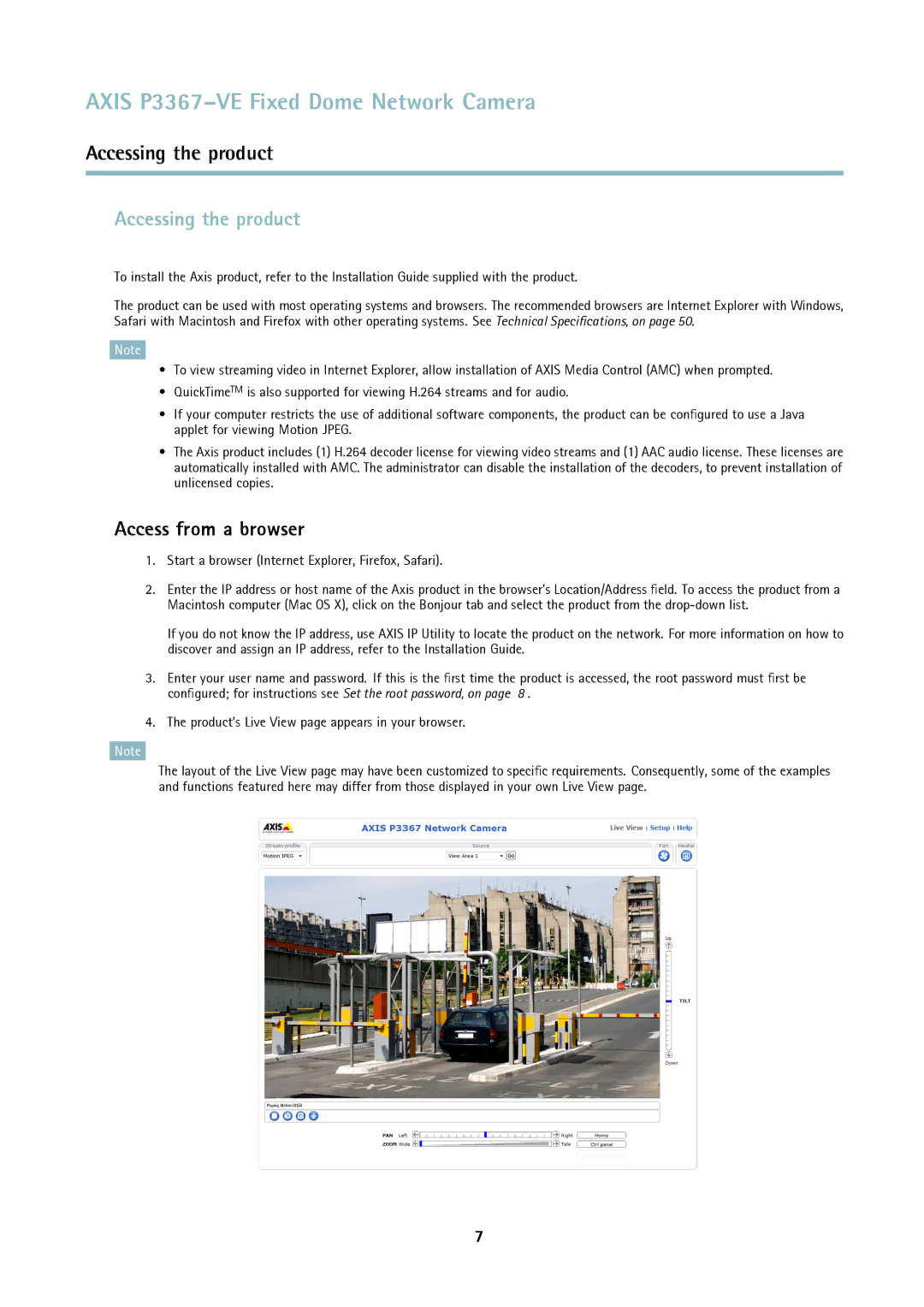 Axis Communications P3367-VE user manual Accessing the product, Access from a browser 