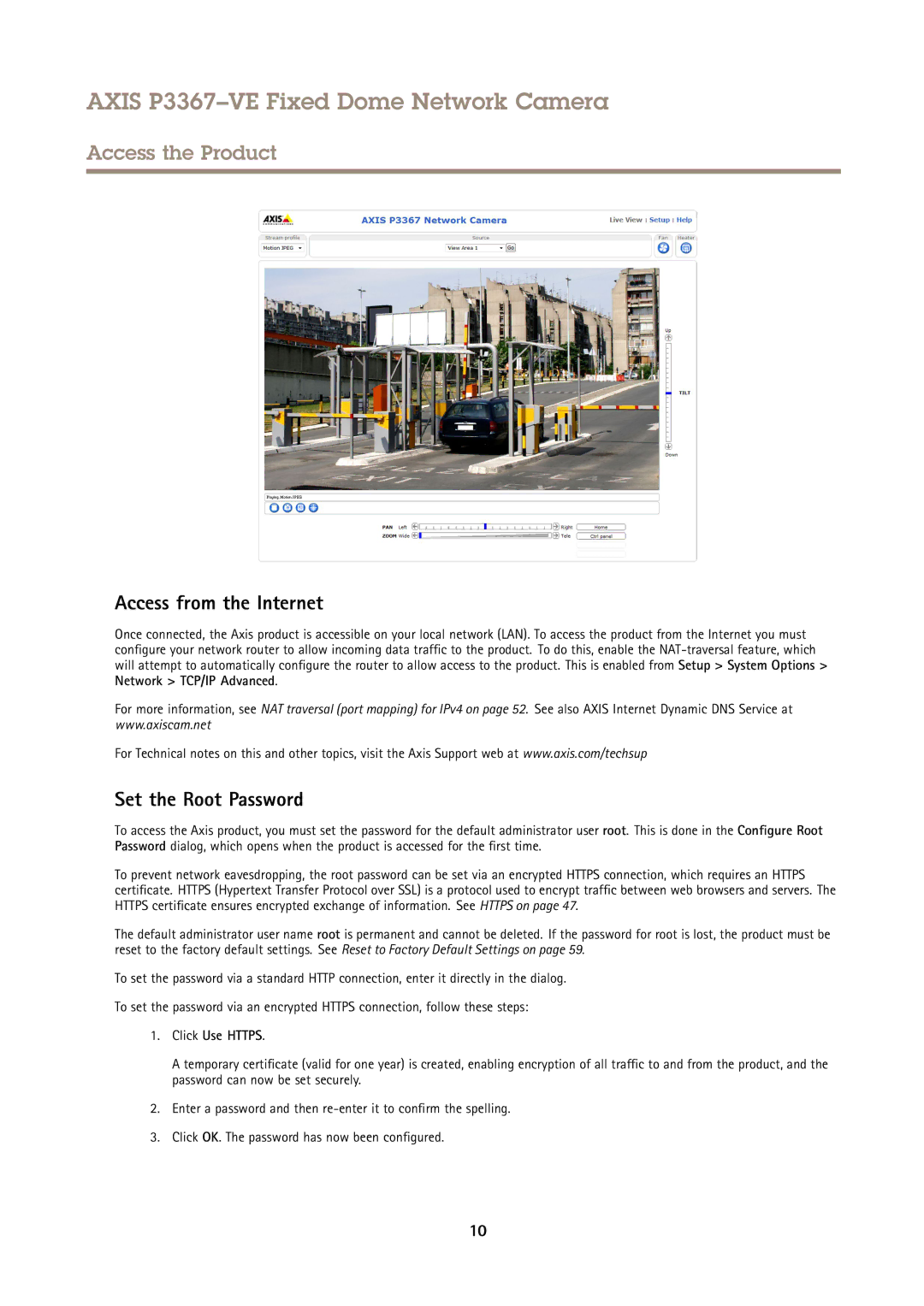 Axis Communications P3367VE user manual Access from the Internet, Set the Root Password, Click Use Https 