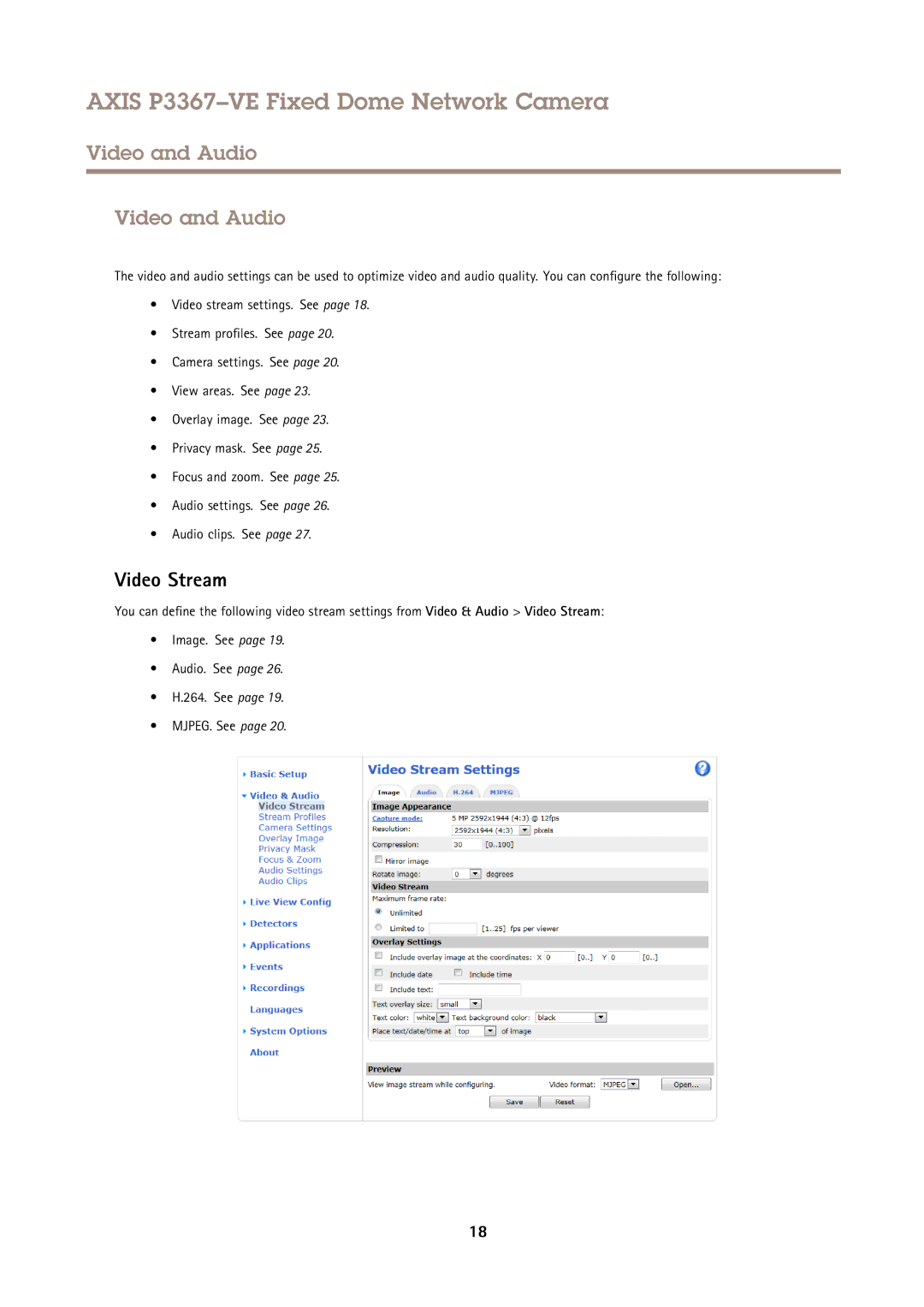 Axis Communications P3367VE user manual Video and Audio, Video Stream 