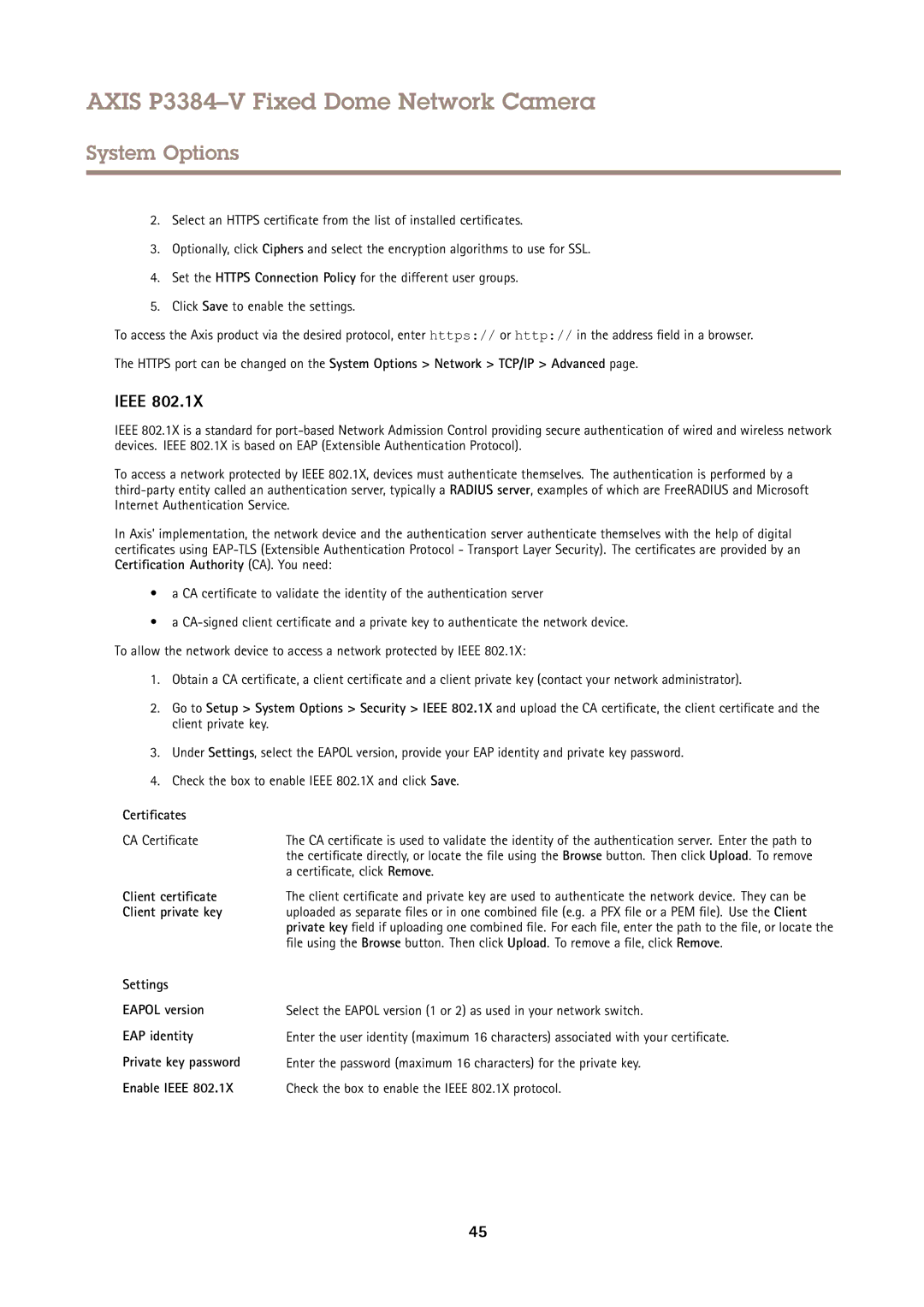 Axis Communications P3384-V user manual Ieee, Certificates, CA Certificate 