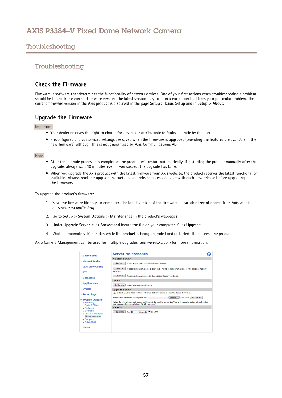 Axis Communications P3384-V user manual Troubleshooting, Check the Firmware, Upgrade the Firmware 