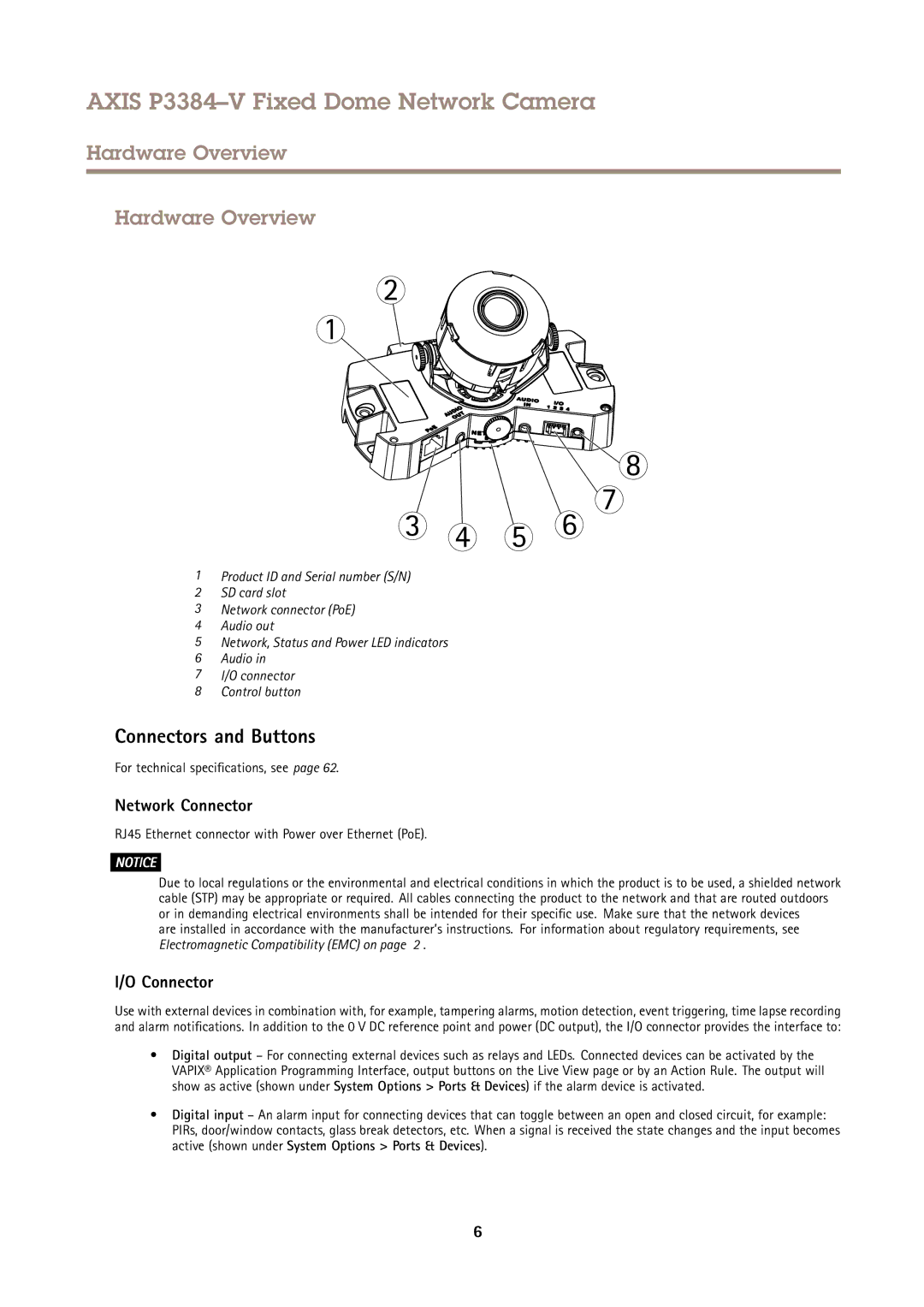 Axis Communications P3384-V user manual Hardware Overview, Connectors and Buttons, Network Connector 