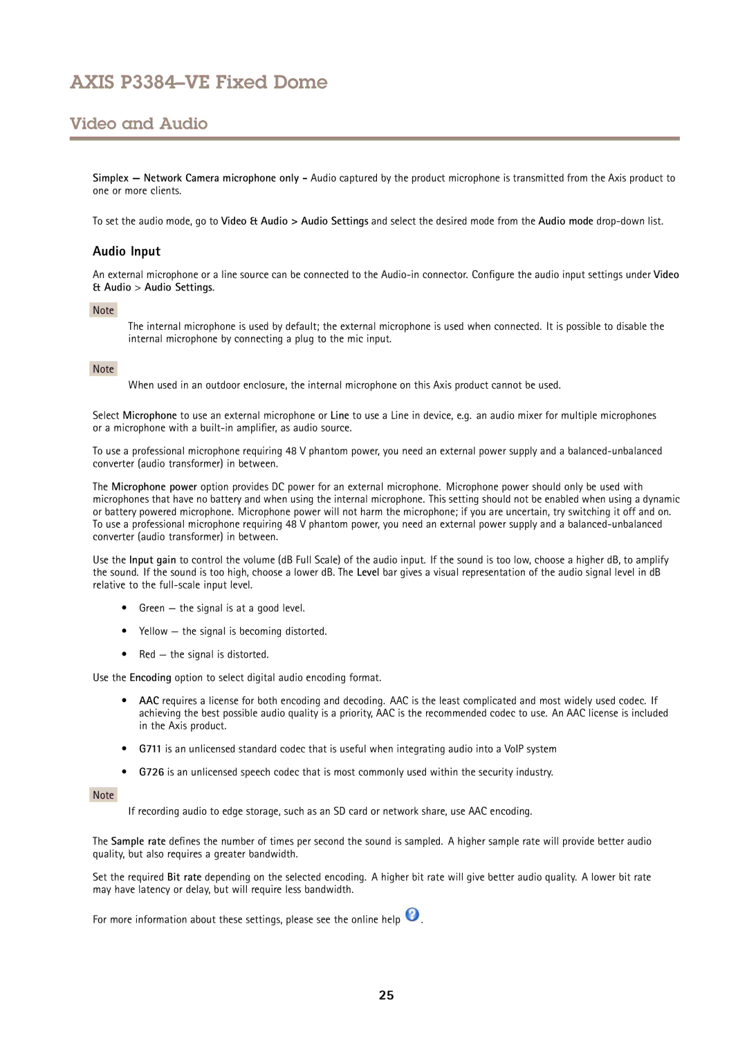 Axis Communications P3384VE user manual Audio Input 