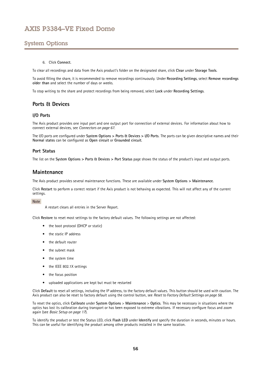 Axis Communications P3384VE user manual Ports & Devices, Maintenance, Port Status 