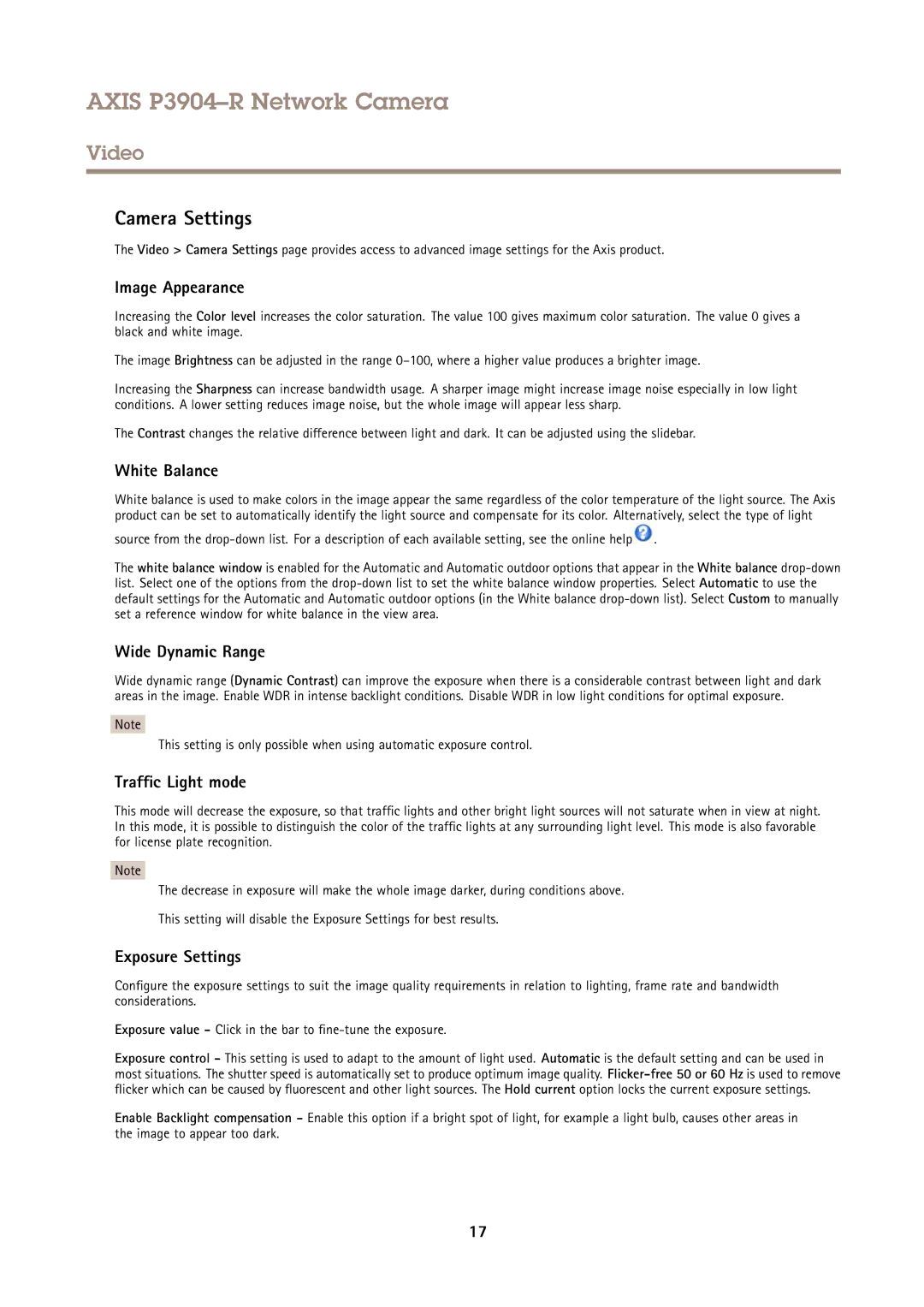 Axis Communications P3904-R user manual Camera Settings 