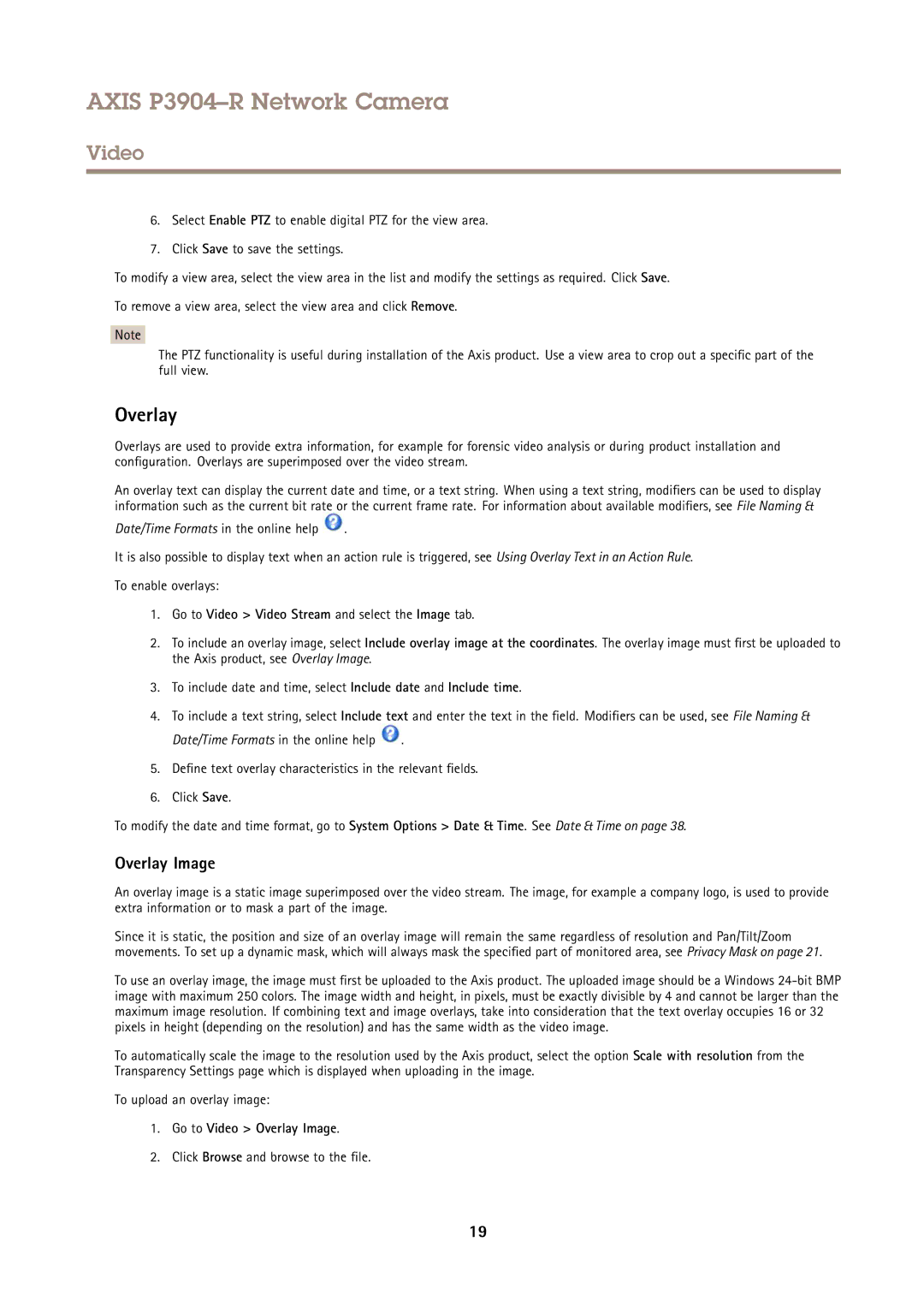 Axis Communications P3904-R user manual Overlay Image, Go to Video Video Stream and select the Image tab 