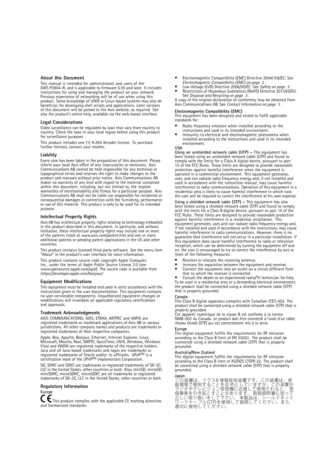 Axis Communications P3904-R user manual About this Document, Legal Considerations, Liability, Intellectual Property Rights 