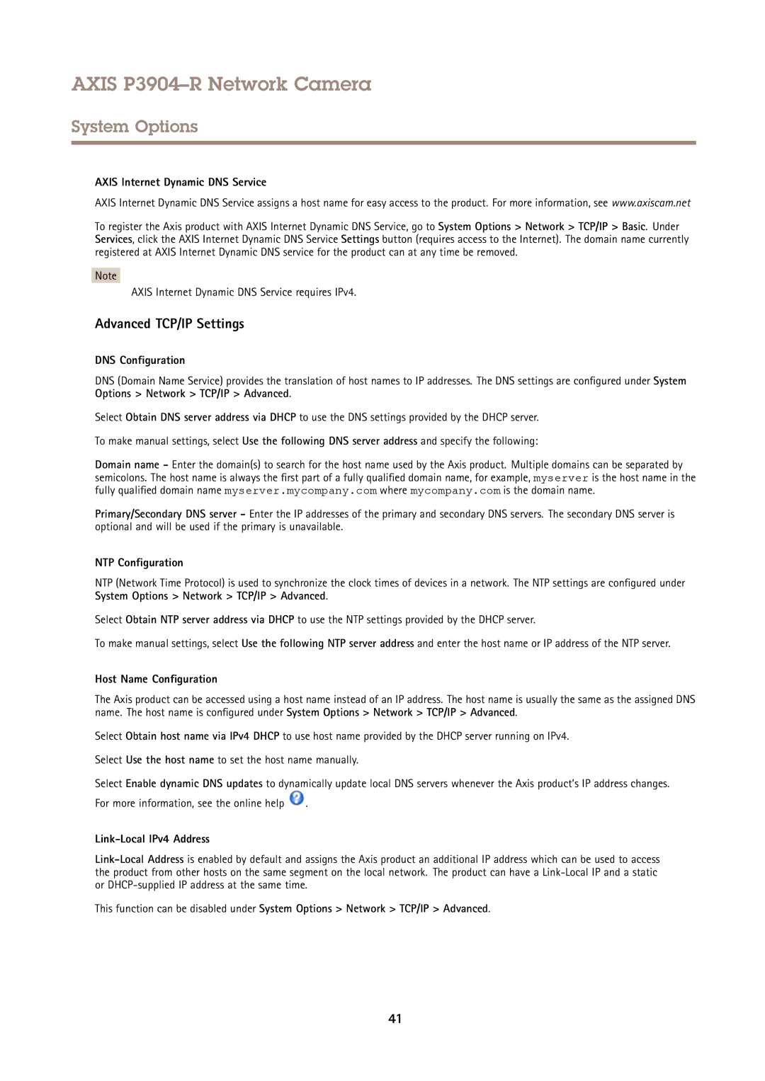 Axis Communications P3904-R user manual Advanced TCP/IP Settings 