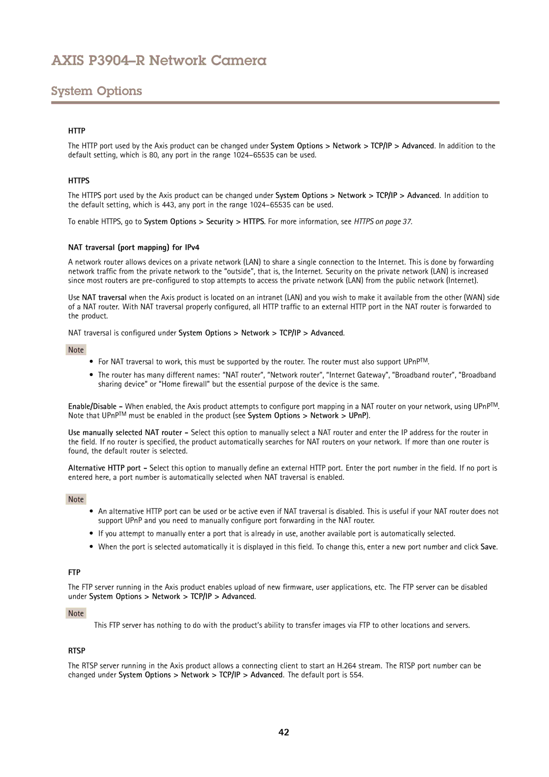 Axis Communications P3904-R user manual Http, NAT traversal port mapping for IPv4 