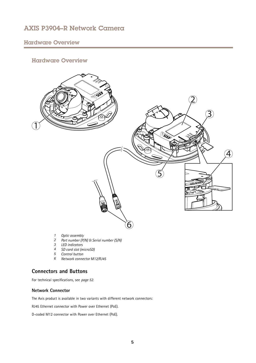 Axis Communications P3904-R user manual Hardware Overview, Connectors and Buttons, Network Connector 