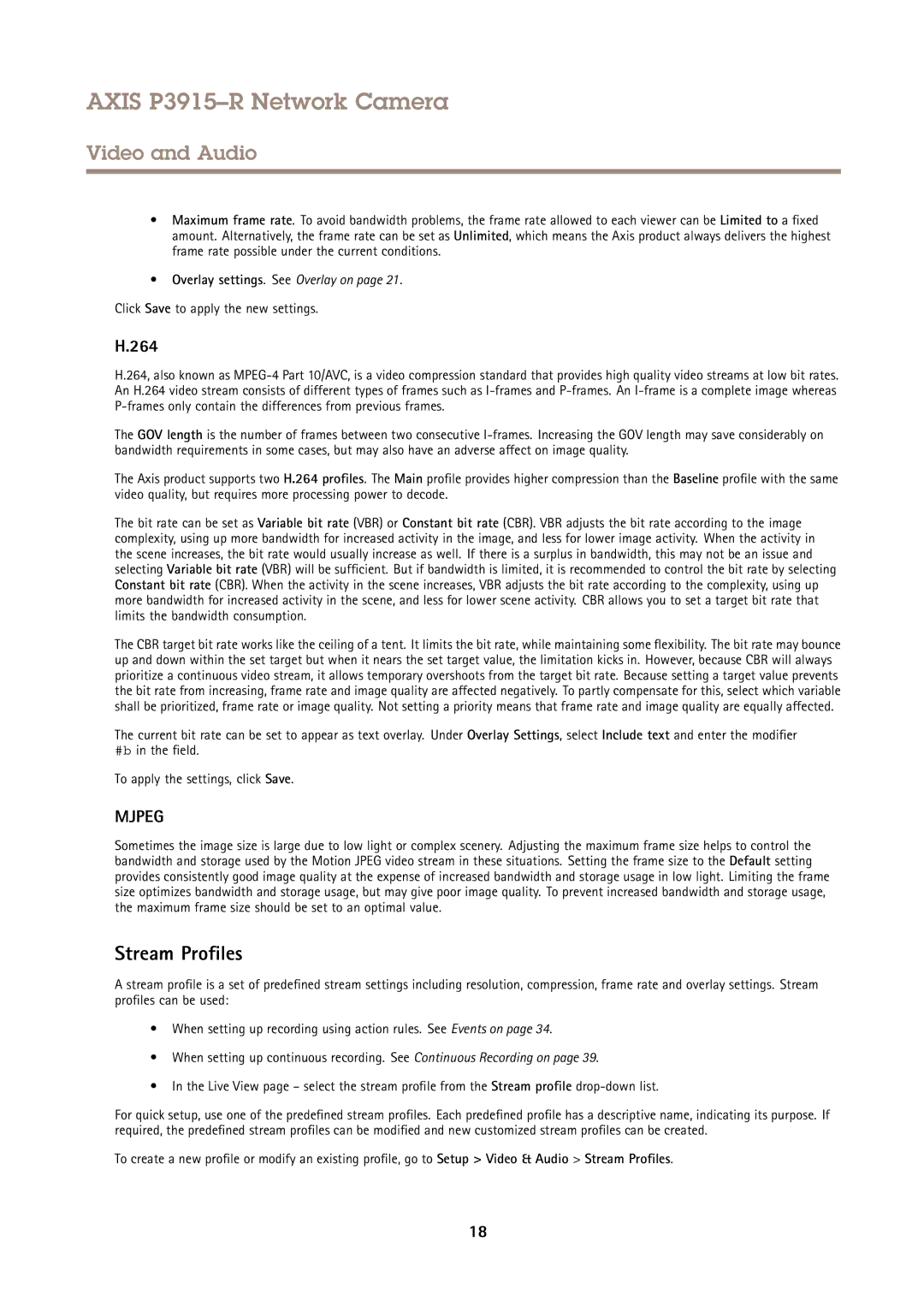 Axis Communications P3915-R user manual Stream Profiles, 264, Click Save to apply the new settings 