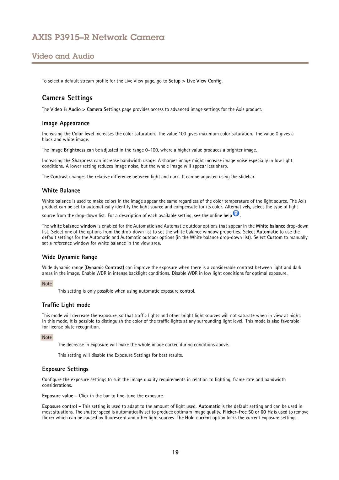 Axis Communications P3915-R user manual Camera Settings 