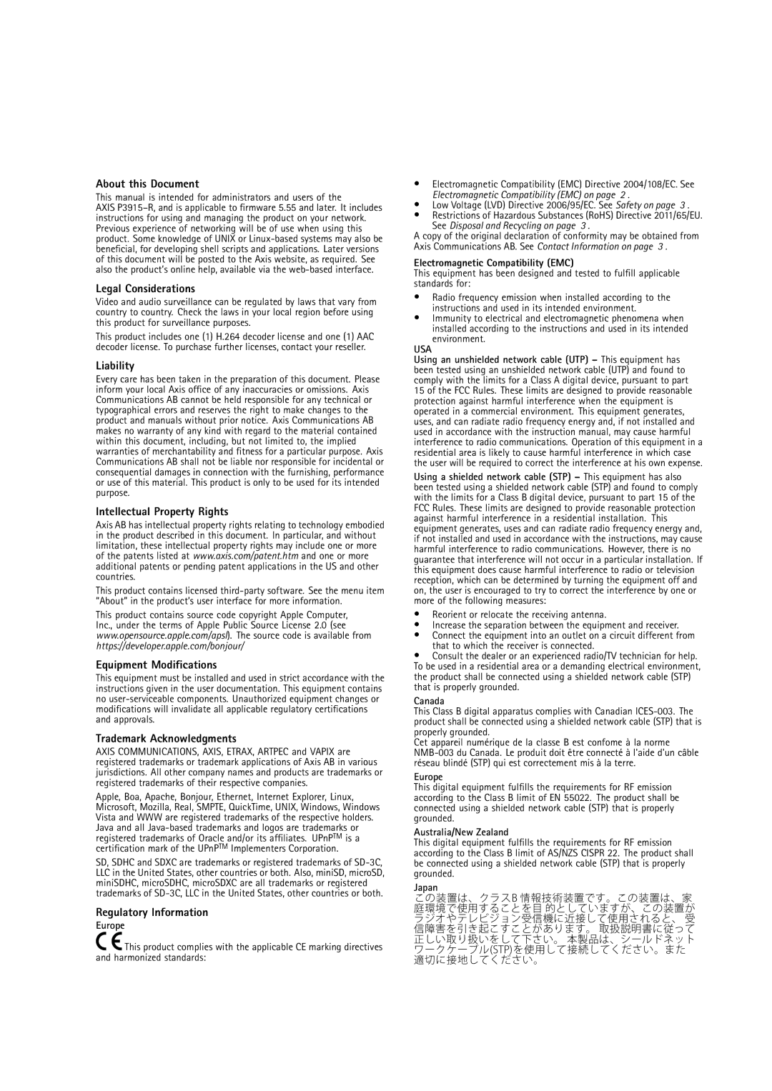 Axis Communications P3915-R user manual About this Document, Legal Considerations, Liability, Intellectual Property Rights 