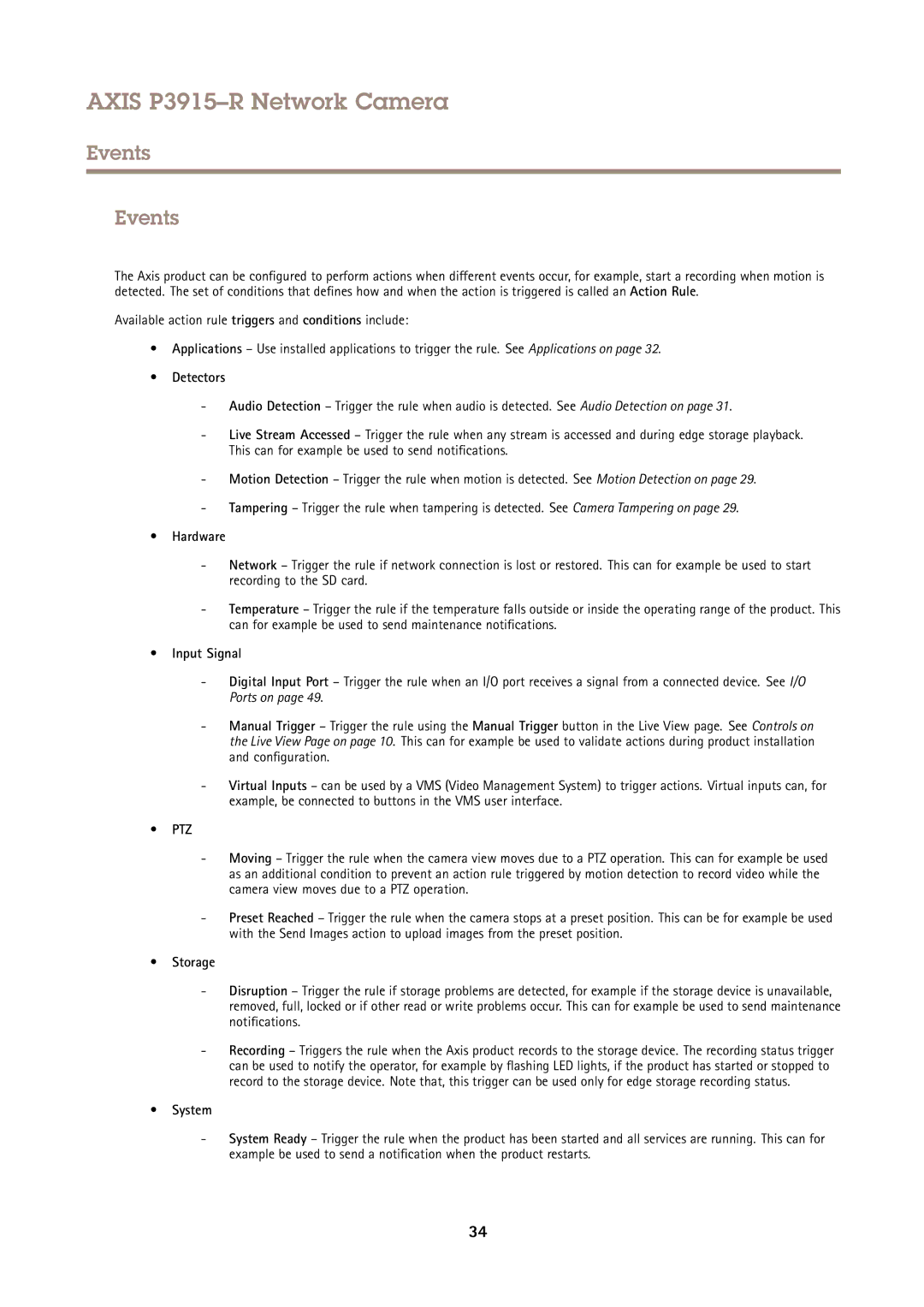 Axis Communications P3915-R user manual Events 