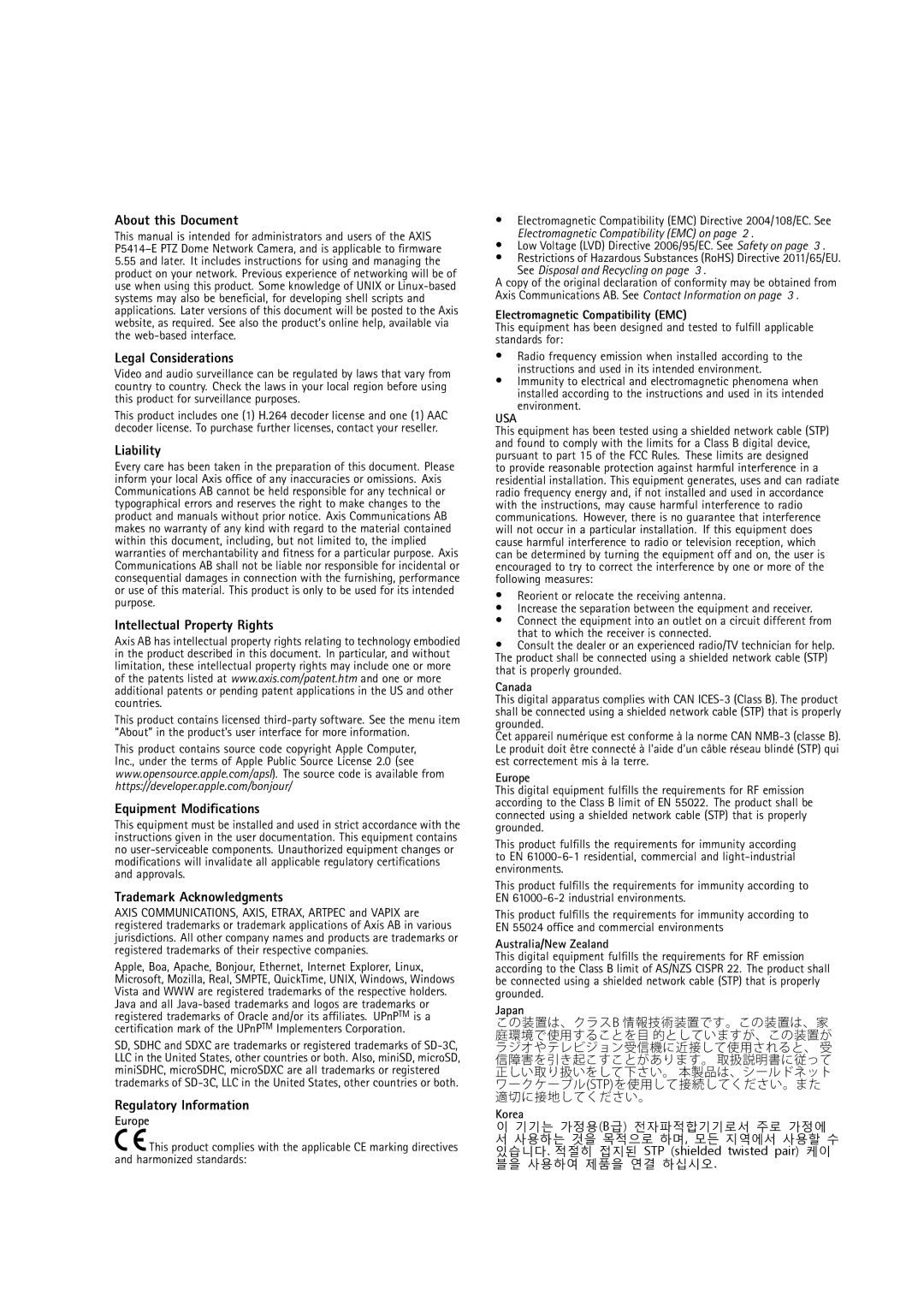 Axis Communications P5414-E user manual About this Document, Legal Considerations, Liability, Intellectual Property Rights 