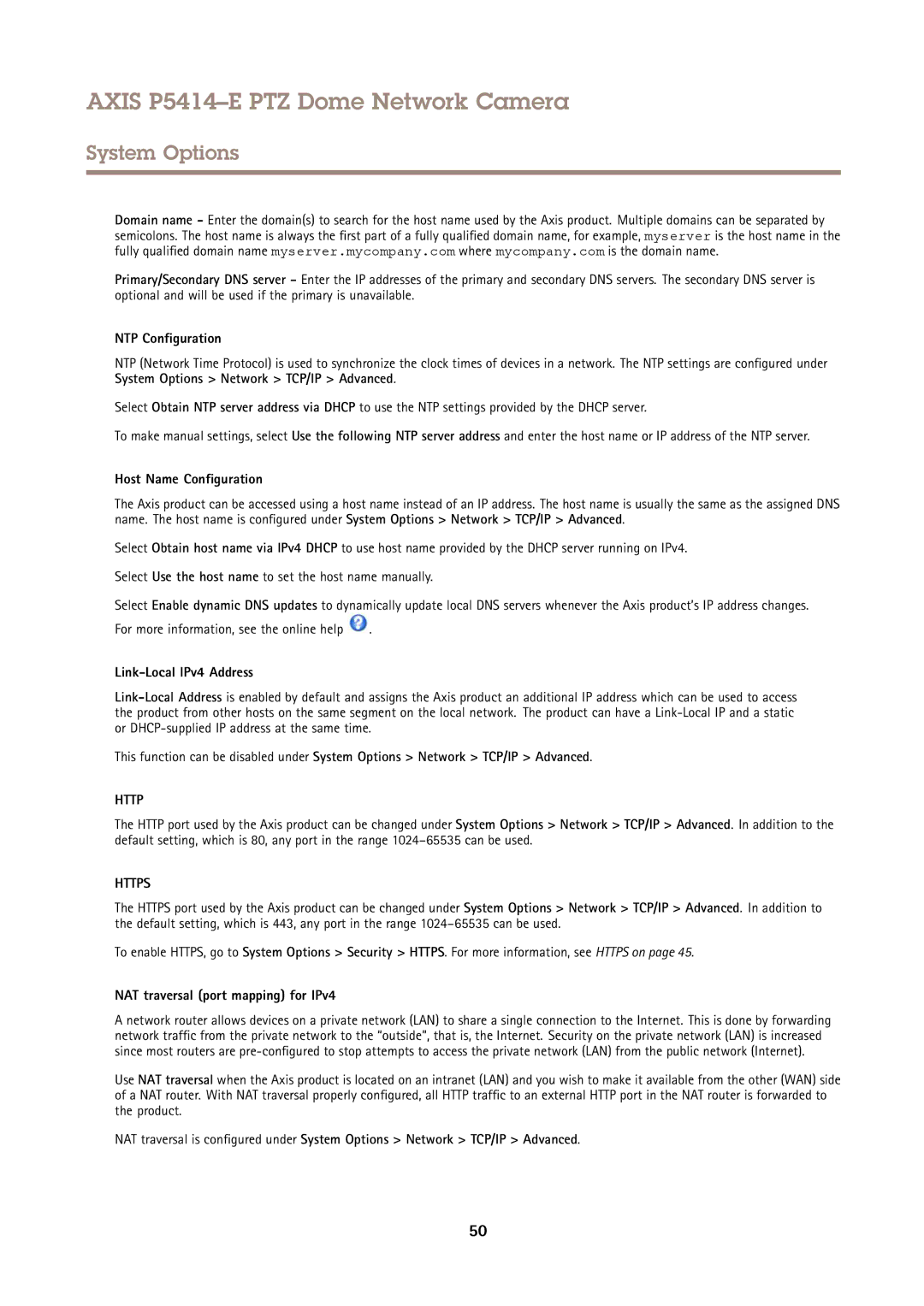 Axis Communications P5414-E user manual NTP Configuration, Host Name Configuration, Link-Local IPv4 Address 