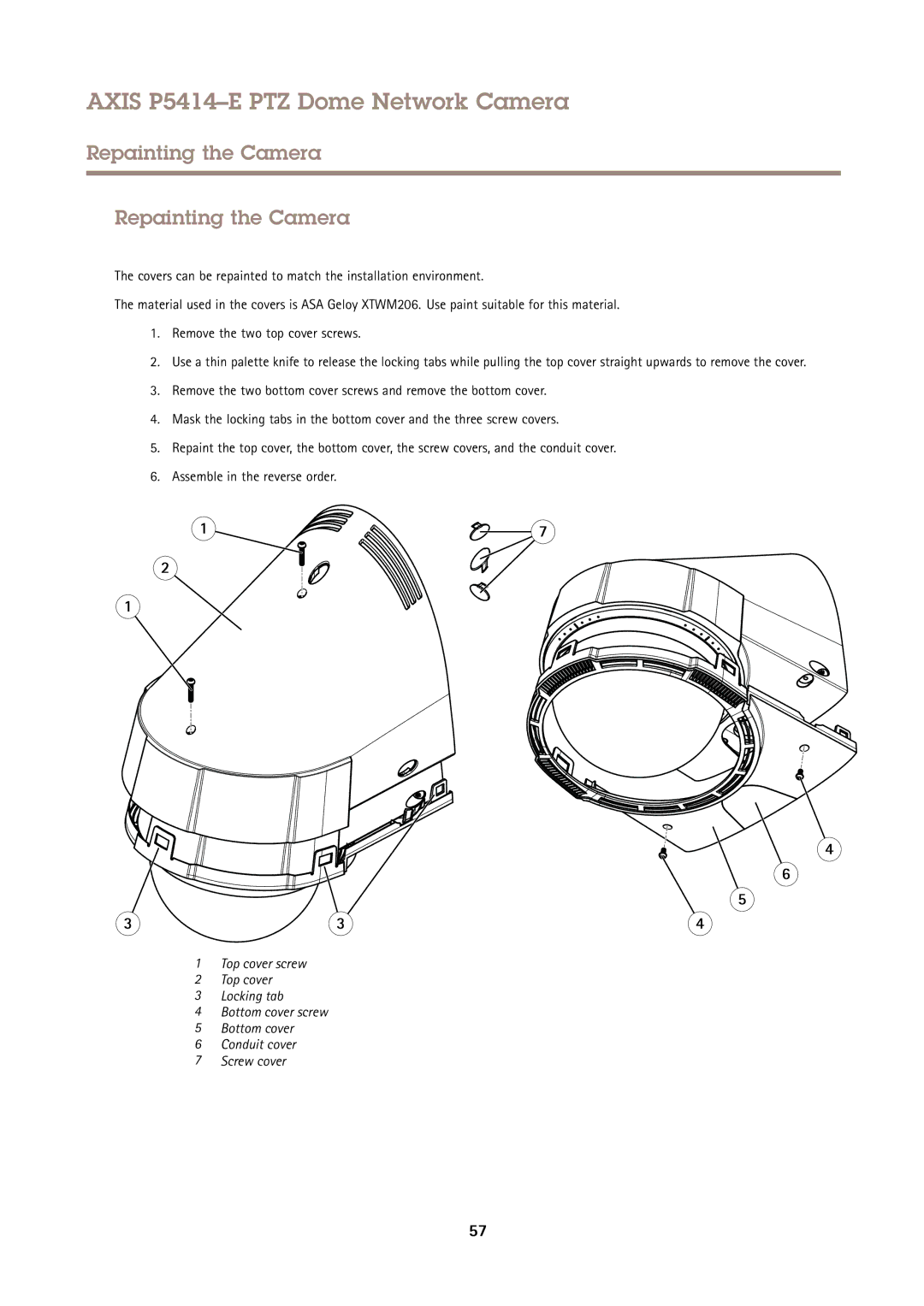 Axis Communications P5414-E user manual Repainting the Camera 