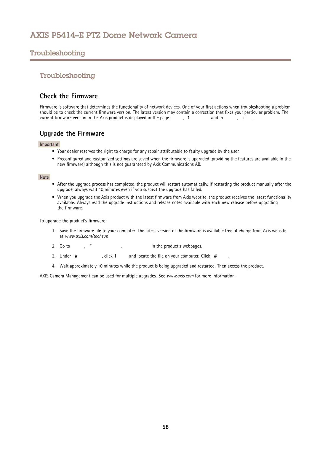 Axis Communications P5414-E user manual Troubleshooting, Check the Firmware, Upgrade the Firmware 