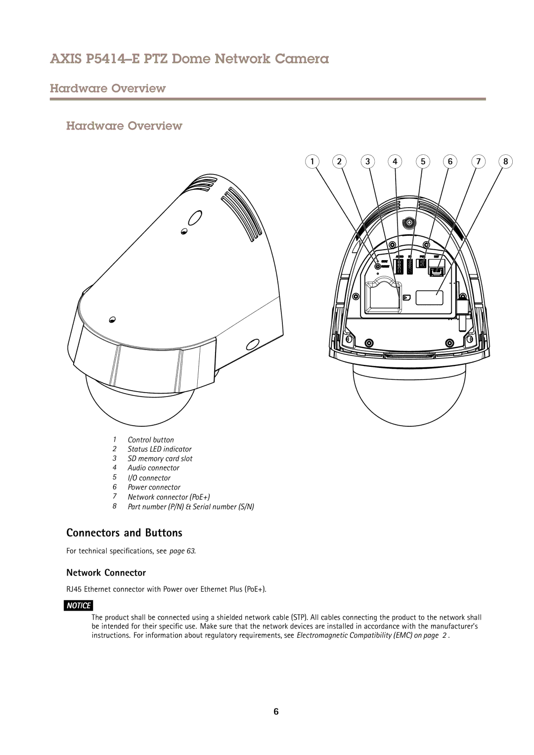 Axis Communications P5414-E user manual Hardware Overview, Connectors and Buttons, Network Connector 