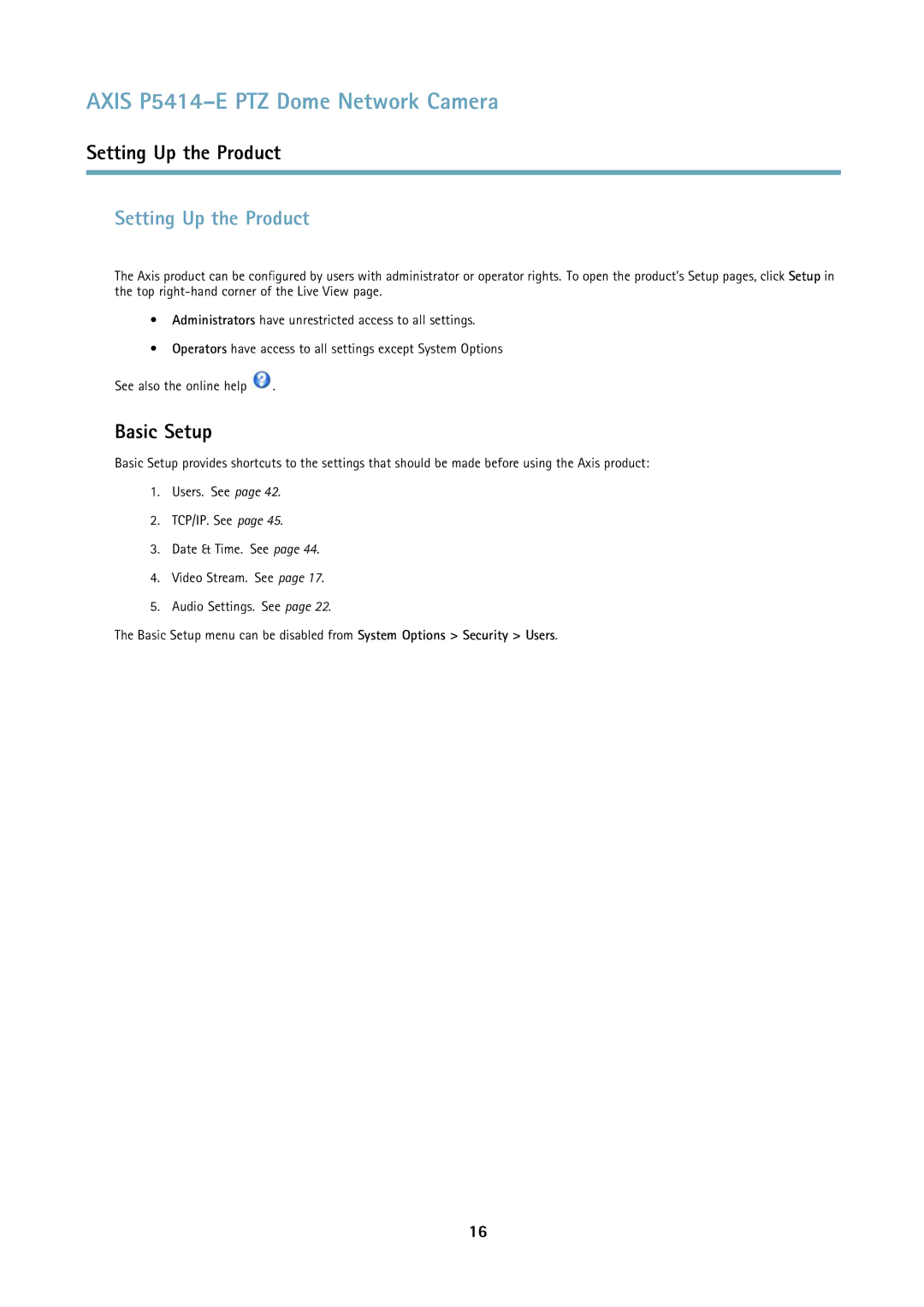 Axis Communications P5414E user manual Setting Up the Product, Basic Setup 