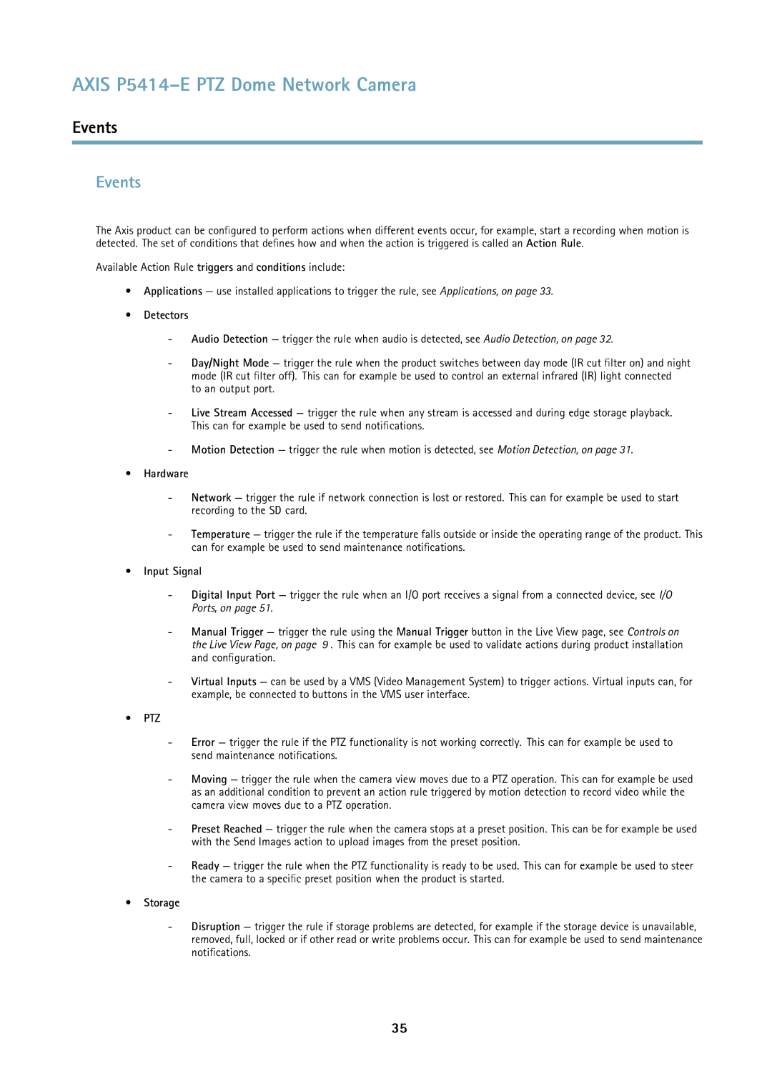 Axis Communications P5414E user manual Events 