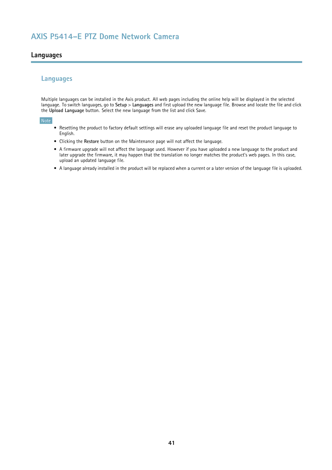 Axis Communications P5414E user manual Languages 