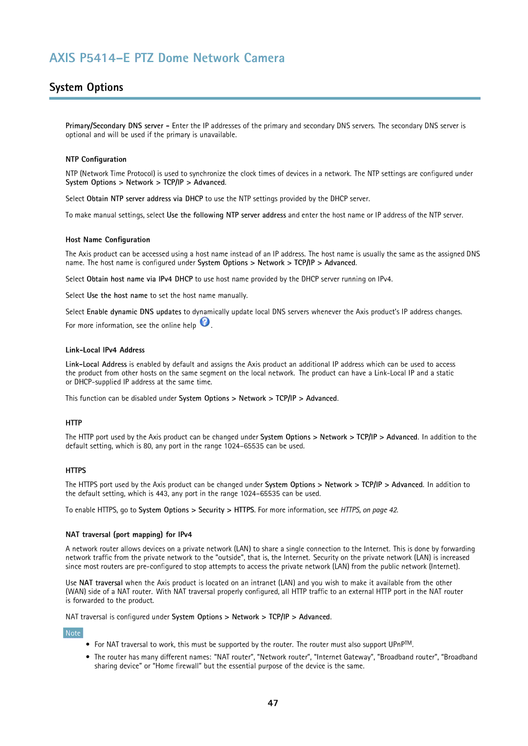 Axis Communications P5414E user manual NTP Configuration, Host Name Configuration, Link-Local IPv4 Address 