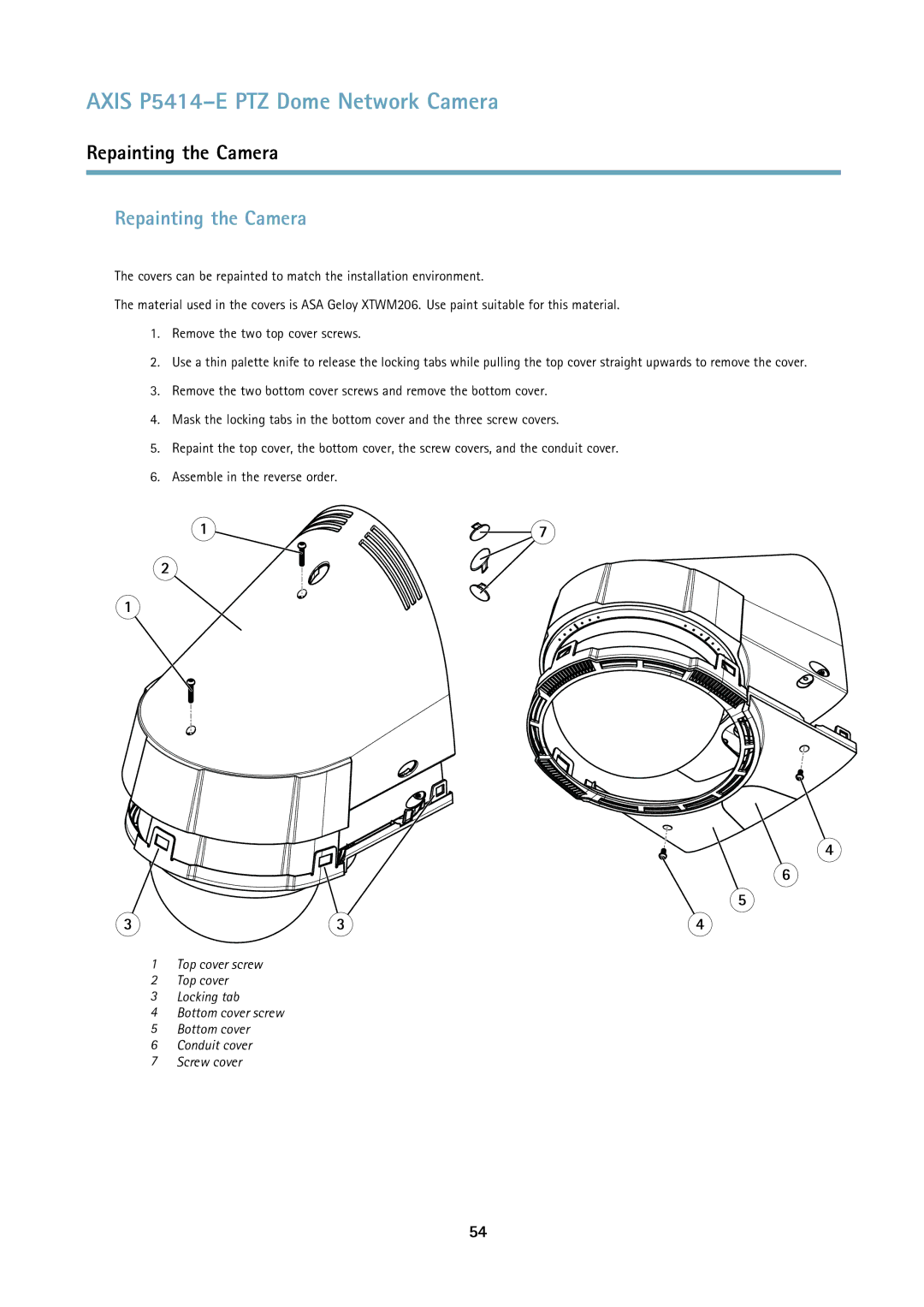 Axis Communications P5414E user manual Repainting the Camera 