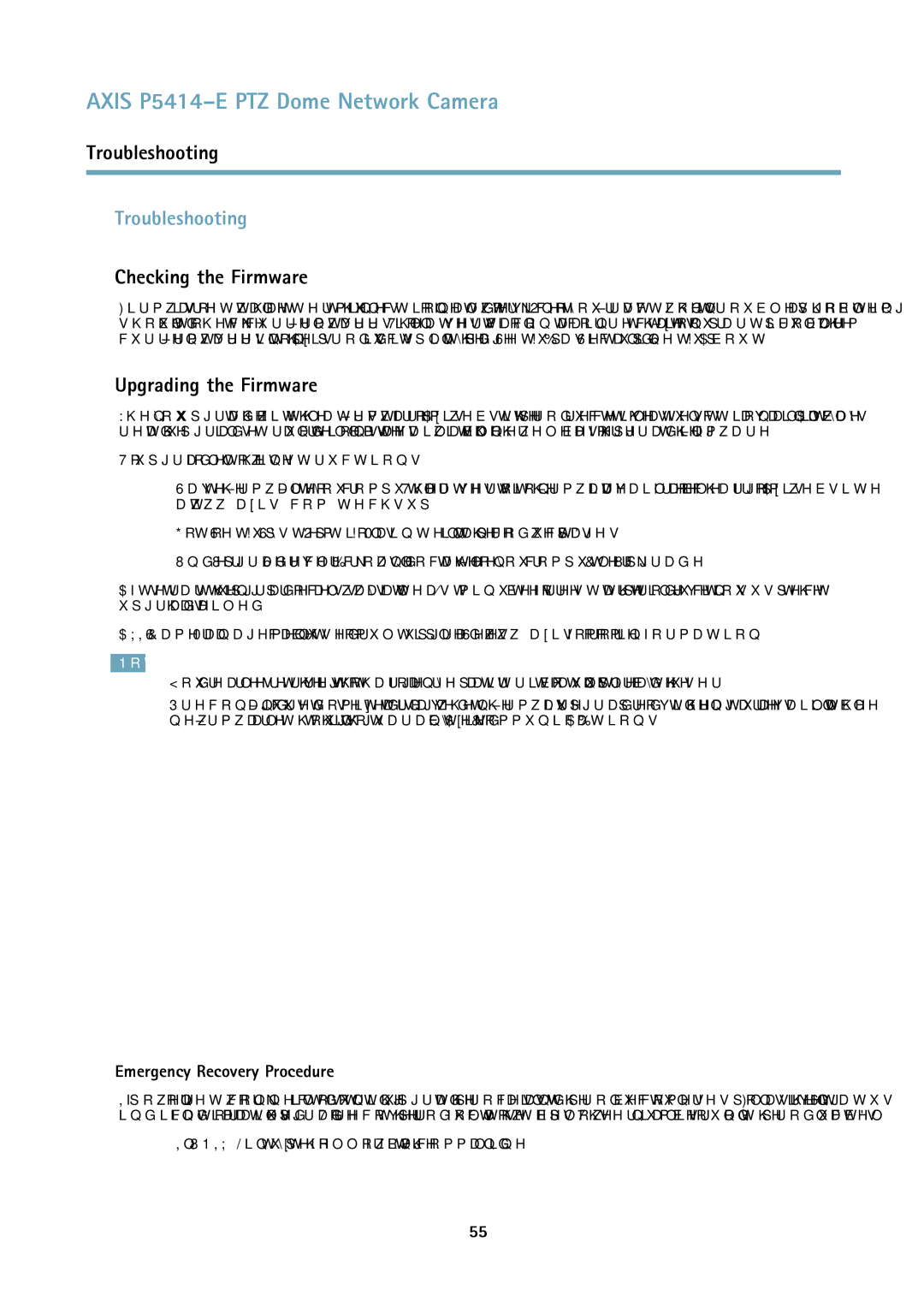 Axis Communications P5414E Troubleshooting, Checking the Firmware, Upgrading the Firmware, Emergency Recovery Procedure 