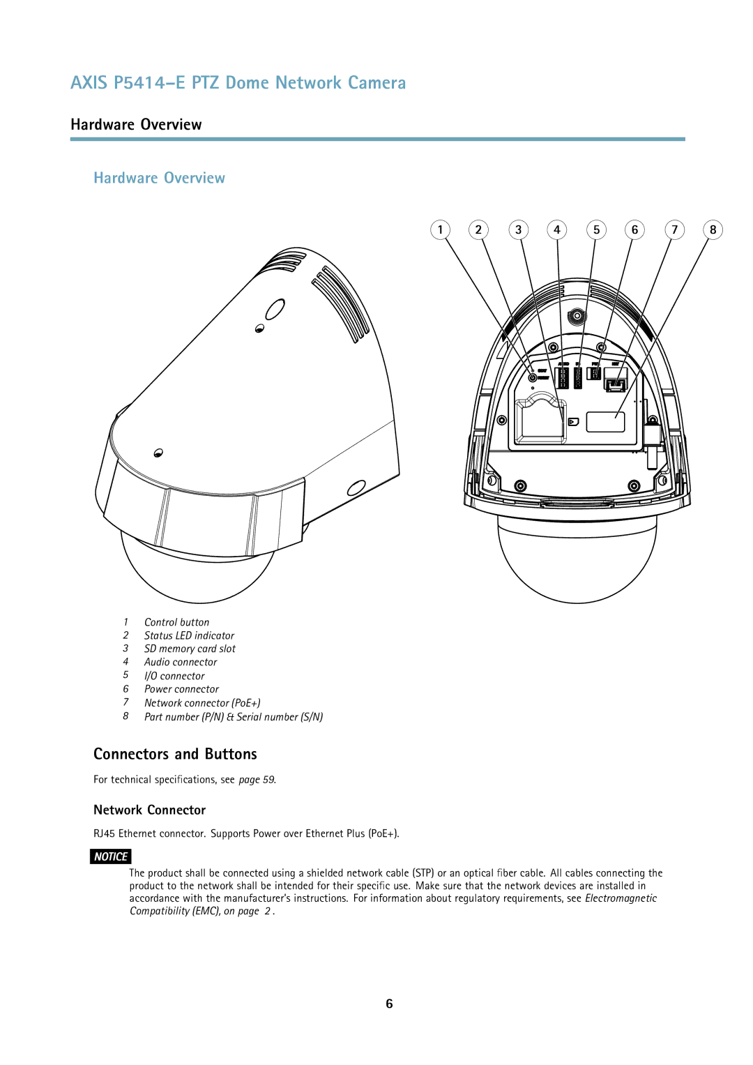 Axis Communications P5414E user manual Hardware Overview, Connectors and Buttons, Network Connector 