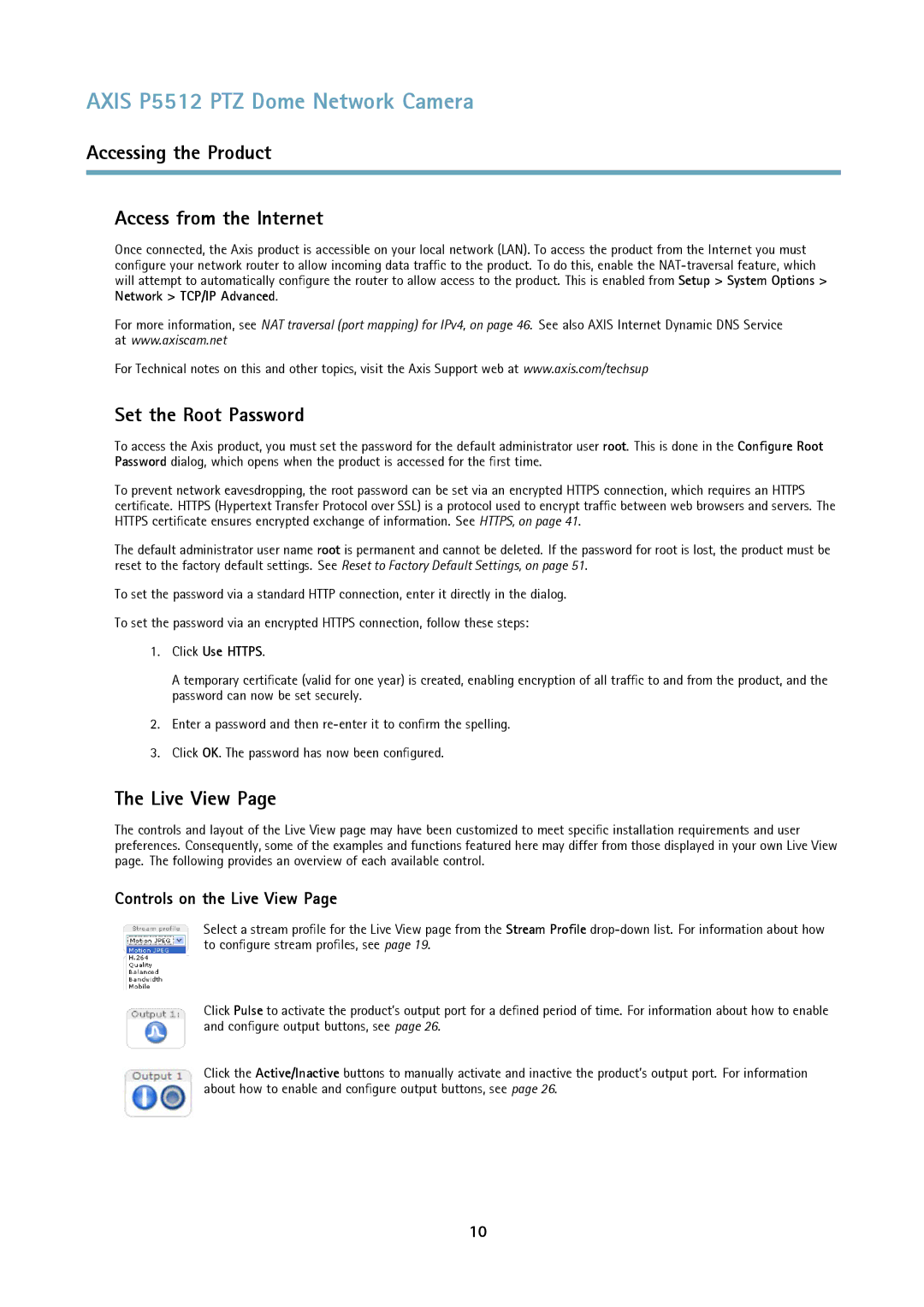 Axis Communications P5512 PTZ user manual Accessing the Product Access from the Internet, Set the Root Password, Live View 