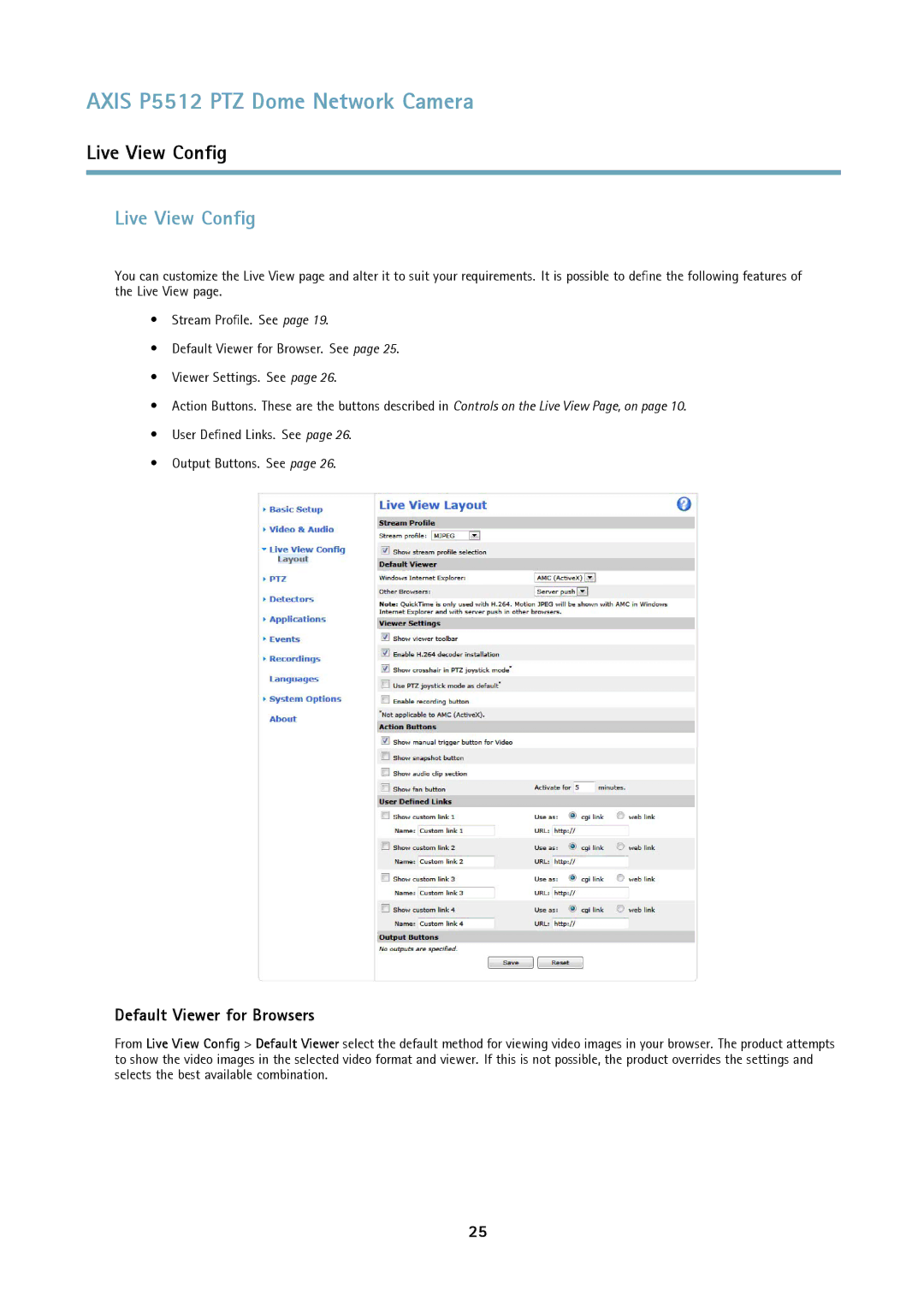 Axis Communications P5512 PTZ user manual Live View Config, Default Viewer for Browsers 